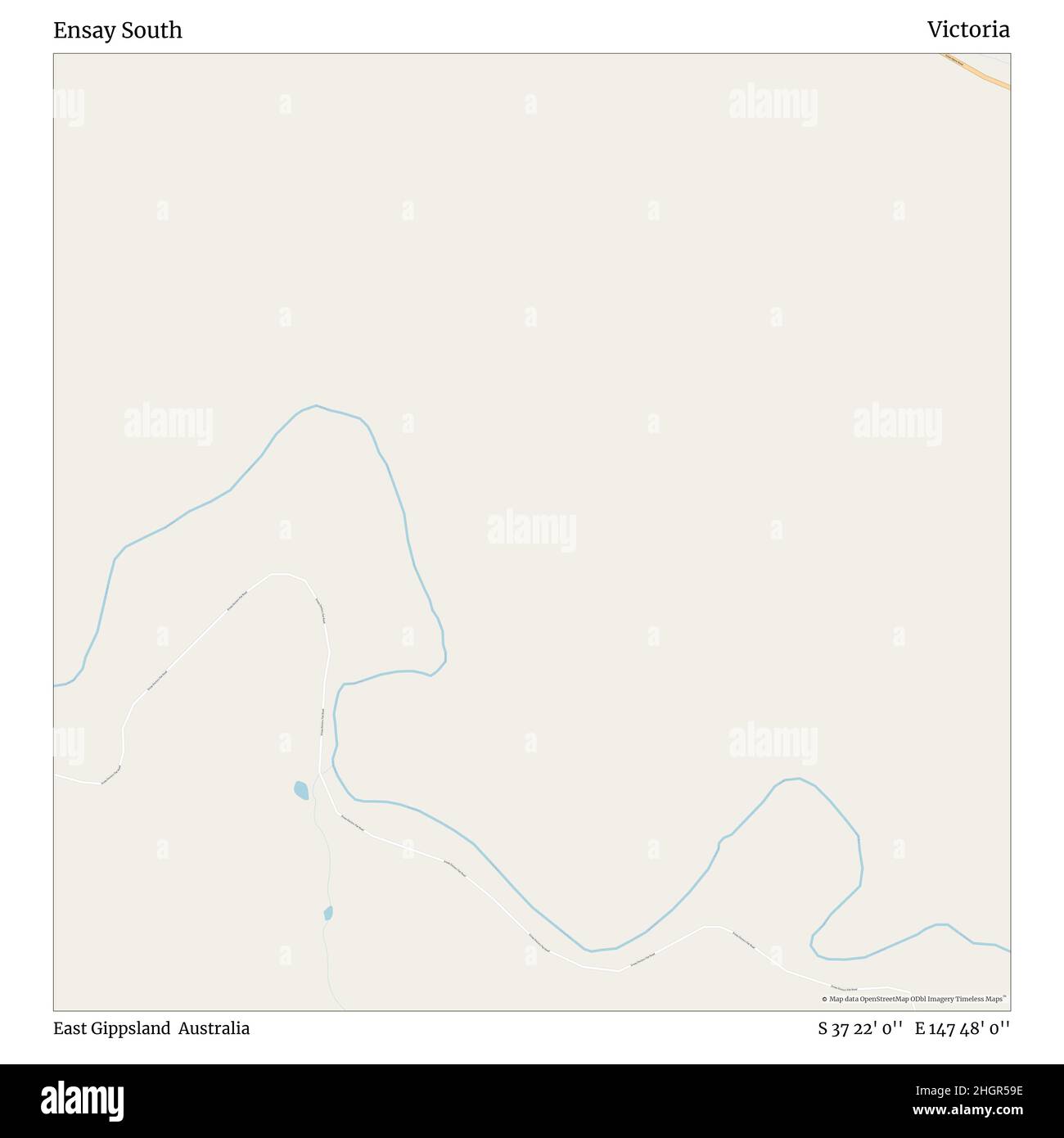 Ensay South, East Gippsland, Australia, Victoria, S 37 22' 0'', e 147 48' 0''', mappa, mappa senza tempo pubblicata nel 2021. Viaggiatori, esploratori e avventurieri come Florence Nightingale, David Livingstone, Ernest Shackleton, Lewis and Clark e Sherlock Holmes si sono affidati alle mappe per pianificare i viaggi verso gli angoli più remoti del mondo, Timeless Maps sta mappando la maggior parte delle località del mondo, mostrando il successo di grandi sogni Foto Stock