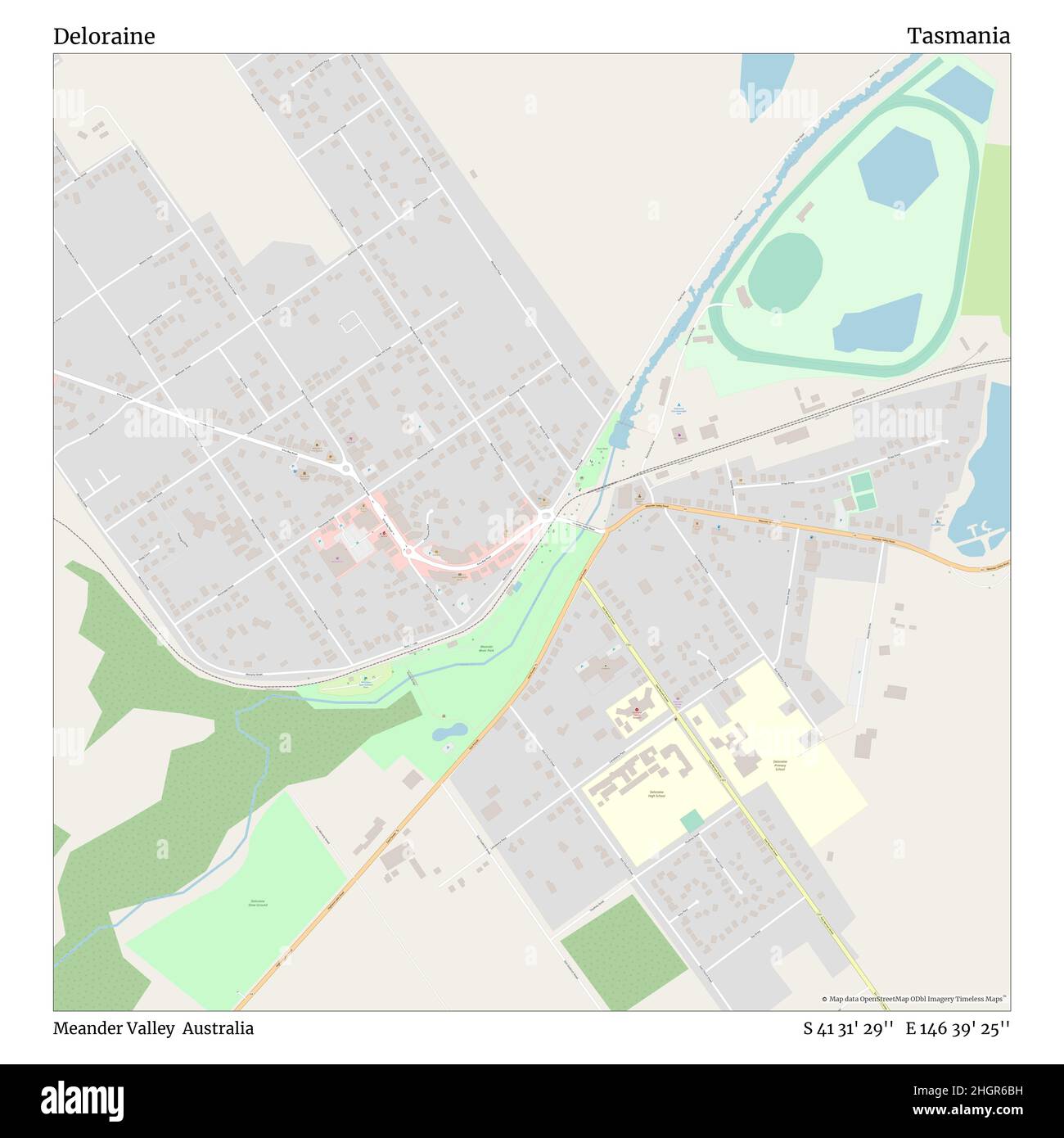 Deloraine, Meander Valley, Australia, Tasmania, S 41 31' 29''', e 146 39' 25''', mappa, mappa senza tempo pubblicata nel 2021. Viaggiatori, esploratori e avventurieri come Florence Nightingale, David Livingstone, Ernest Shackleton, Lewis and Clark e Sherlock Holmes si sono affidati alle mappe per pianificare i viaggi verso gli angoli più remoti del mondo, Timeless Maps sta mappando la maggior parte delle località del mondo, mostrando il successo di grandi sogni Foto Stock