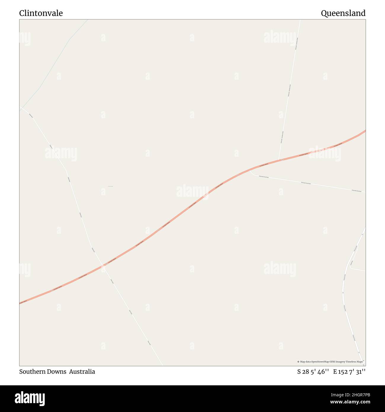 Clintonvale, Southern Downs, Australia, Queensland, S 28 5' 46'', e 152 7' 31''', mappa, mappa senza tempo pubblicata nel 2021. Viaggiatori, esploratori e avventurieri come Florence Nightingale, David Livingstone, Ernest Shackleton, Lewis and Clark e Sherlock Holmes si sono affidati alle mappe per pianificare i viaggi verso gli angoli più remoti del mondo, Timeless Maps sta mappando la maggior parte delle località del mondo, mostrando il successo di grandi sogni Foto Stock