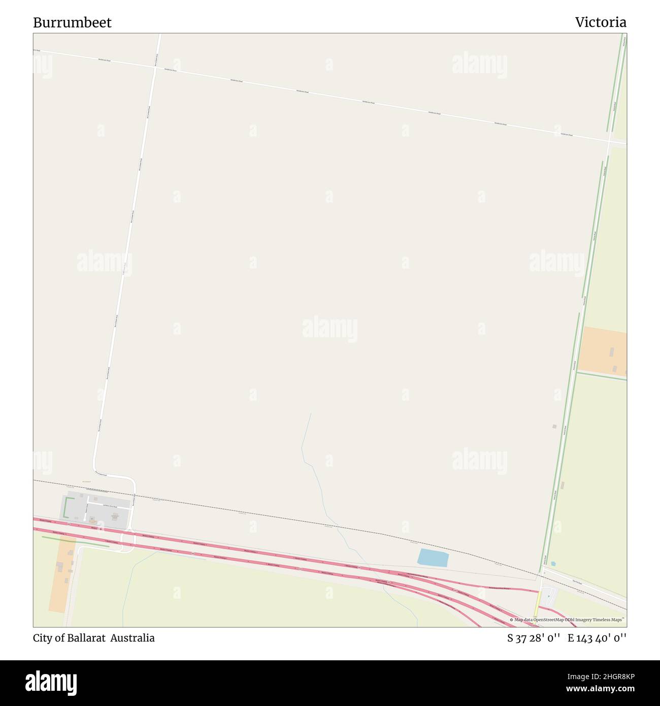 Burrumbiet, Città di Ballarat, Australia, Victoria, S 37 28' 0'', e 143 40' 0''', mappa, mappa senza tempo pubblicata nel 2021. Viaggiatori, esploratori e avventurieri come Florence Nightingale, David Livingstone, Ernest Shackleton, Lewis and Clark e Sherlock Holmes si sono affidati alle mappe per pianificare i viaggi verso gli angoli più remoti del mondo, Timeless Maps sta mappando la maggior parte delle località del mondo, mostrando il successo di grandi sogni Foto Stock