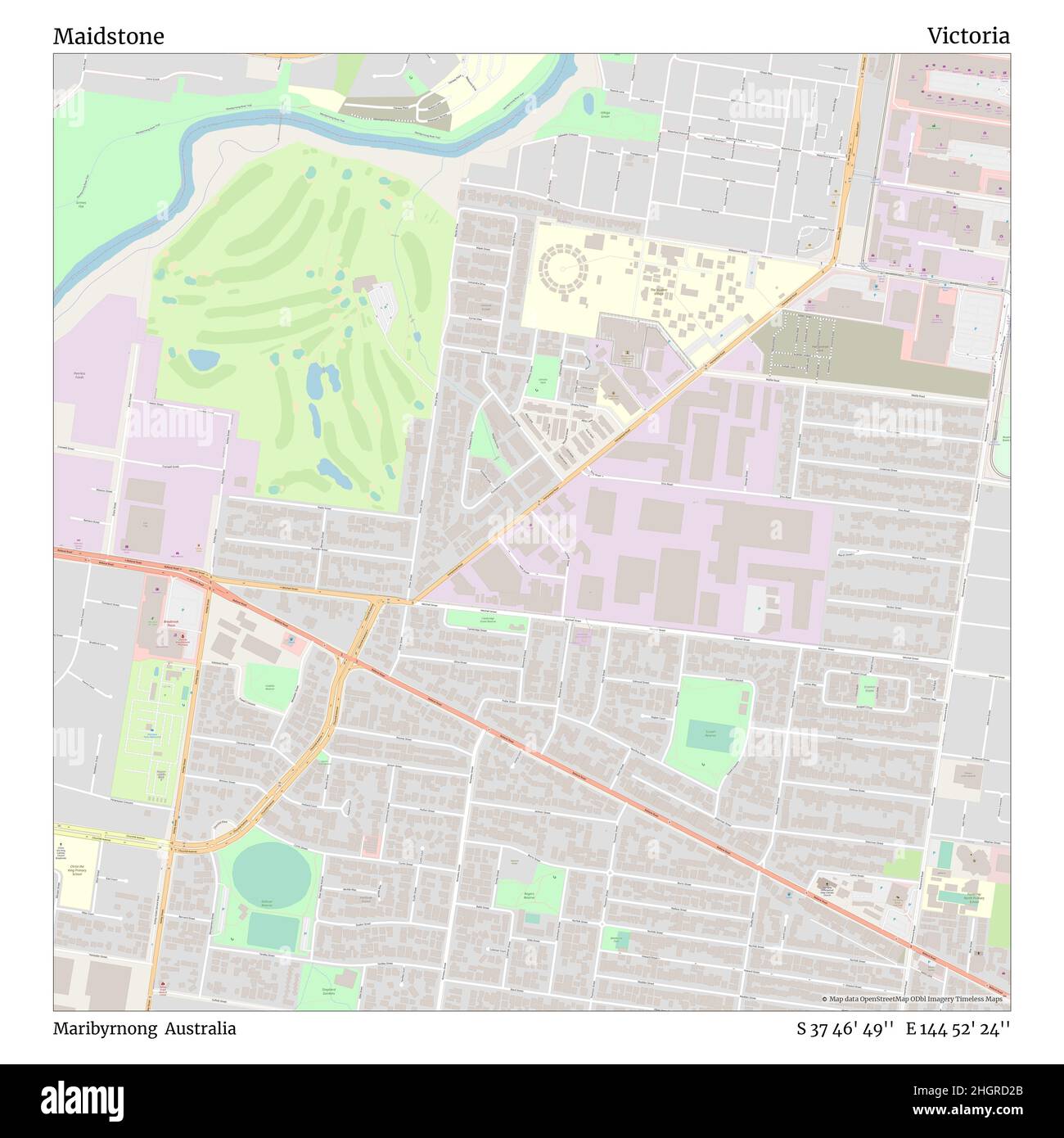 Maidstone, Maribyrnong, Australia, Victoria, S 37 46' 49'', e 144 52' 24''', mappa, mappa senza tempo pubblicata nel 2021. Viaggiatori, esploratori e avventurieri come Florence Nightingale, David Livingstone, Ernest Shackleton, Lewis and Clark e Sherlock Holmes si sono affidati alle mappe per pianificare i viaggi verso gli angoli più remoti del mondo, Timeless Maps sta mappando la maggior parte delle località del mondo, mostrando il successo di grandi sogni Foto Stock