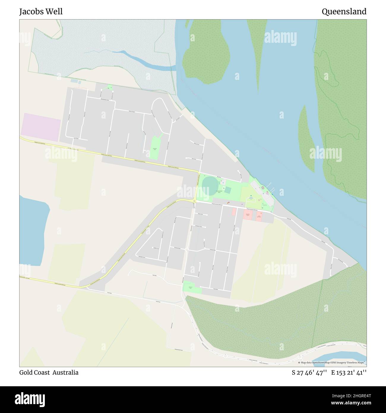 Jacobs Well, Gold Coast, Australia, Queensland, S 27 46' 47'', e 153 21' 41'', map, Timeless Map Published in 2021. Viaggiatori, esploratori e avventurieri come Florence Nightingale, David Livingstone, Ernest Shackleton, Lewis and Clark e Sherlock Holmes si sono affidati alle mappe per pianificare i viaggi verso gli angoli più remoti del mondo, Timeless Maps sta mappando la maggior parte delle località del mondo, mostrando il successo di grandi sogni Foto Stock