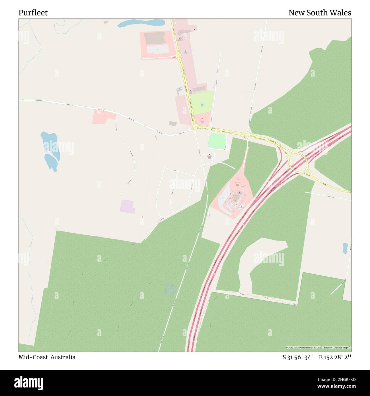 Purfleet, Mid-Coast, Australia, nuovo Galles del Sud, S 31 56' 34'', e 152 28' 2''', mappa, mappa senza tempo pubblicata nel 2021. Viaggiatori, esploratori e avventurieri come Florence Nightingale, David Livingstone, Ernest Shackleton, Lewis and Clark e Sherlock Holmes si sono affidati alle mappe per pianificare i viaggi verso gli angoli più remoti del mondo, Timeless Maps sta mappando la maggior parte delle località del mondo, mostrando il successo di grandi sogni Foto Stock