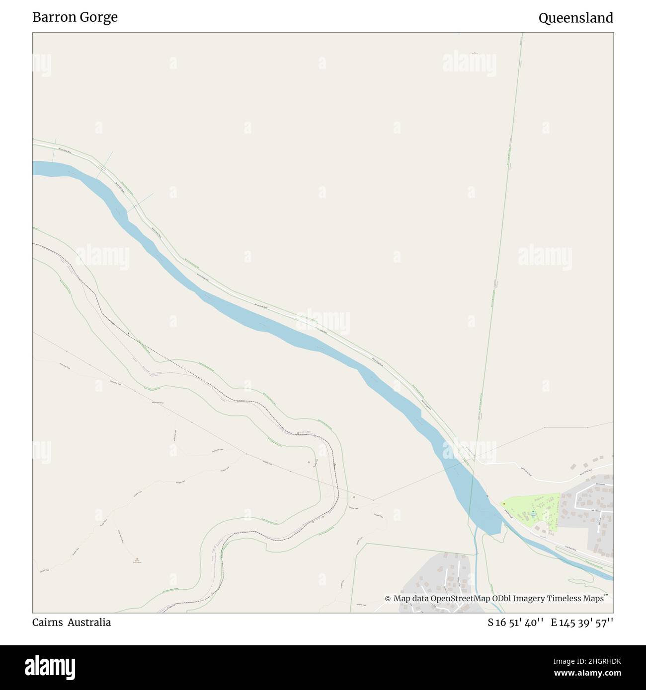 Barron Gorge, Cairns, Australia, Queensland, S 16 51' 40'', e 145 39' 57''', mappa, mappa senza tempo pubblicata nel 2021. Viaggiatori, esploratori e avventurieri come Florence Nightingale, David Livingstone, Ernest Shackleton, Lewis and Clark e Sherlock Holmes si sono affidati alle mappe per pianificare i viaggi verso gli angoli più remoti del mondo, Timeless Maps sta mappando la maggior parte delle località del mondo, mostrando il successo di grandi sogni Foto Stock