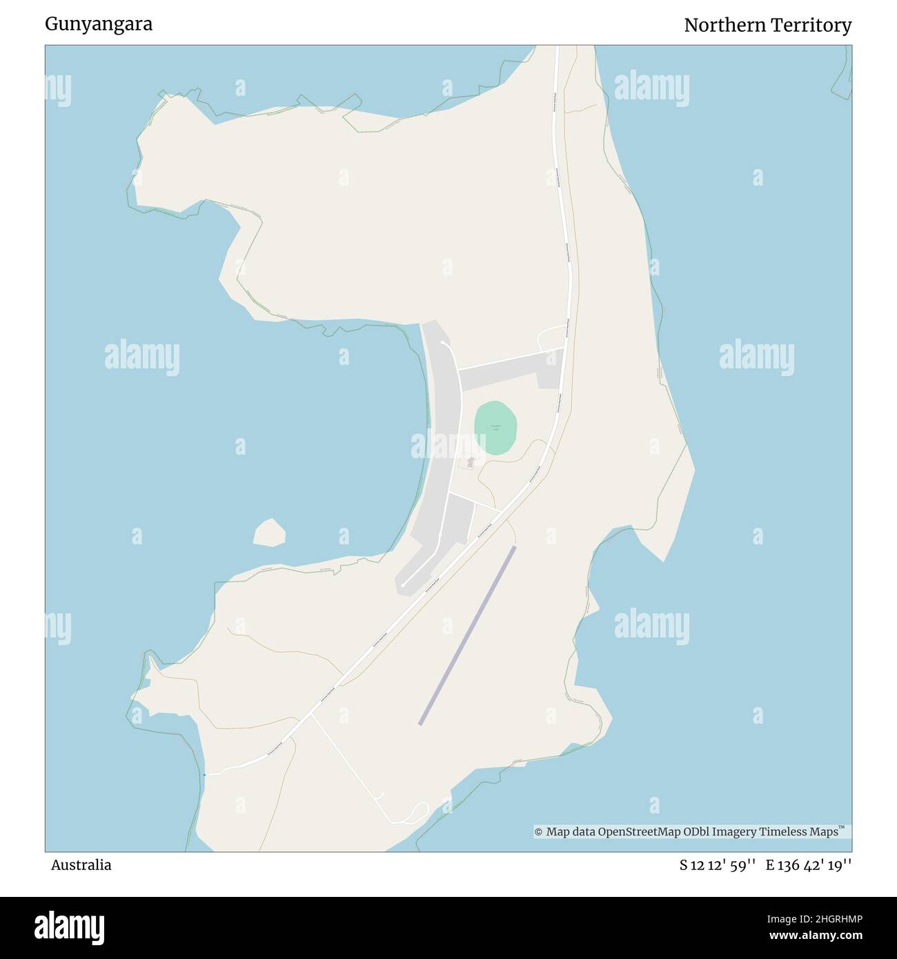 Gunyangara, Australia, Northern Territory, S 12 12' 59'', e 136 42' 19''', mappa, mappa senza tempo pubblicata nel 2021. Viaggiatori, esploratori e avventurieri come Florence Nightingale, David Livingstone, Ernest Shackleton, Lewis and Clark e Sherlock Holmes si sono affidati alle mappe per pianificare i viaggi verso gli angoli più remoti del mondo, Timeless Maps sta mappando la maggior parte delle località del mondo, mostrando il successo di grandi sogni Foto Stock