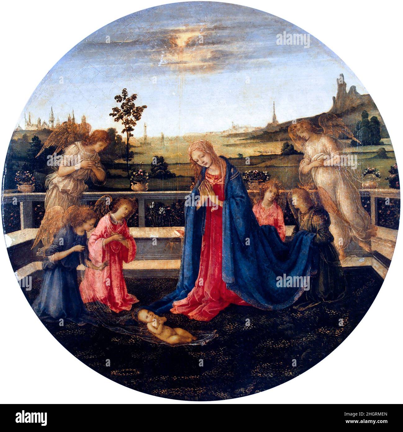 Adorazione del Cristo Bambino di Filippino Lippi (1457-1504), tempera su tela, c.. 1480 Foto Stock