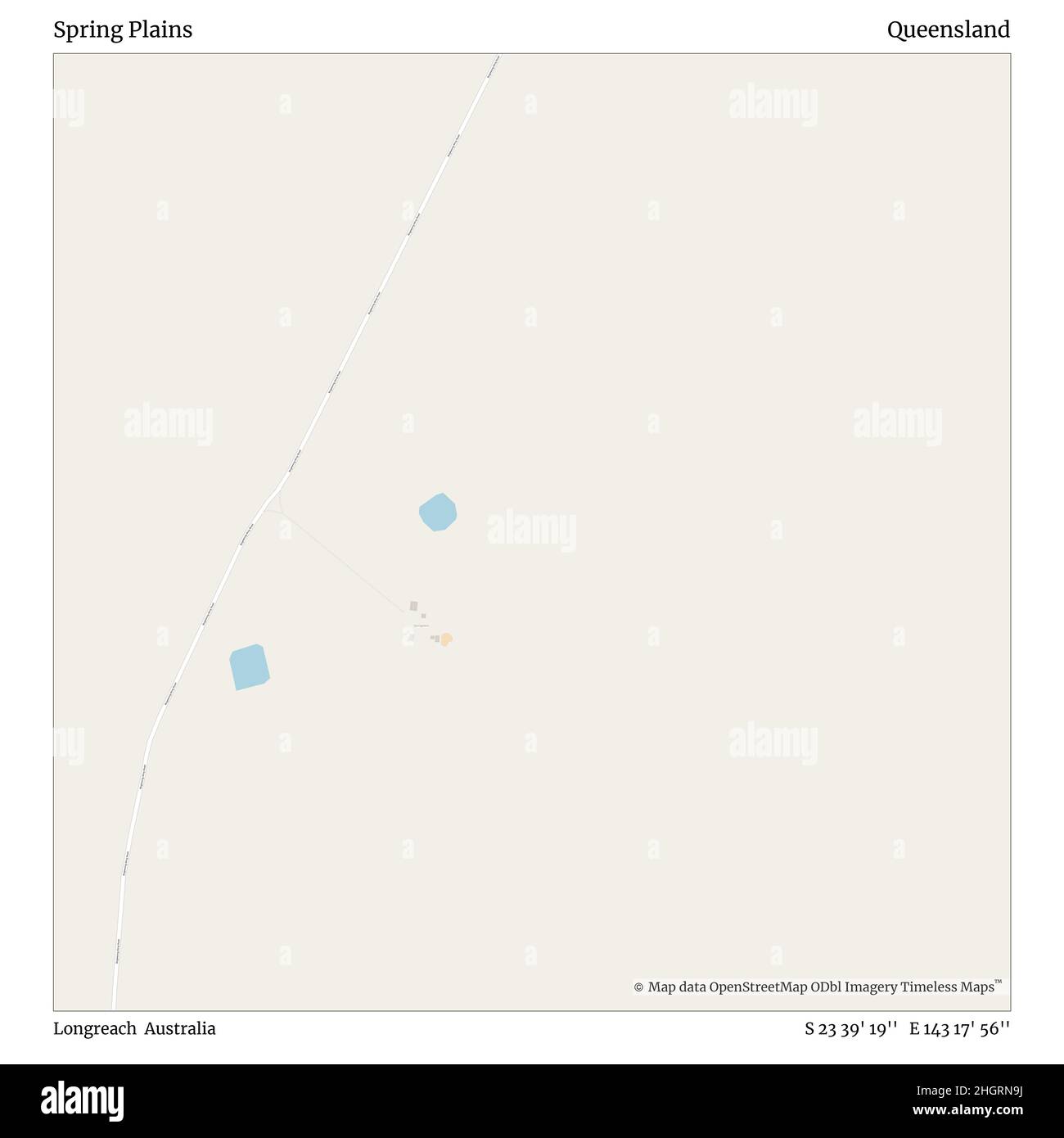 Spring Plains, Longreach, Australia, Queensland, S 23 39' 19'', e 143 17' 56''', map, Timeless Map Published in 2021. Viaggiatori, esploratori e avventurieri come Florence Nightingale, David Livingstone, Ernest Shackleton, Lewis and Clark e Sherlock Holmes si sono affidati alle mappe per pianificare i viaggi verso gli angoli più remoti del mondo, Timeless Maps sta mappando la maggior parte delle località del mondo, mostrando il successo di grandi sogni Foto Stock