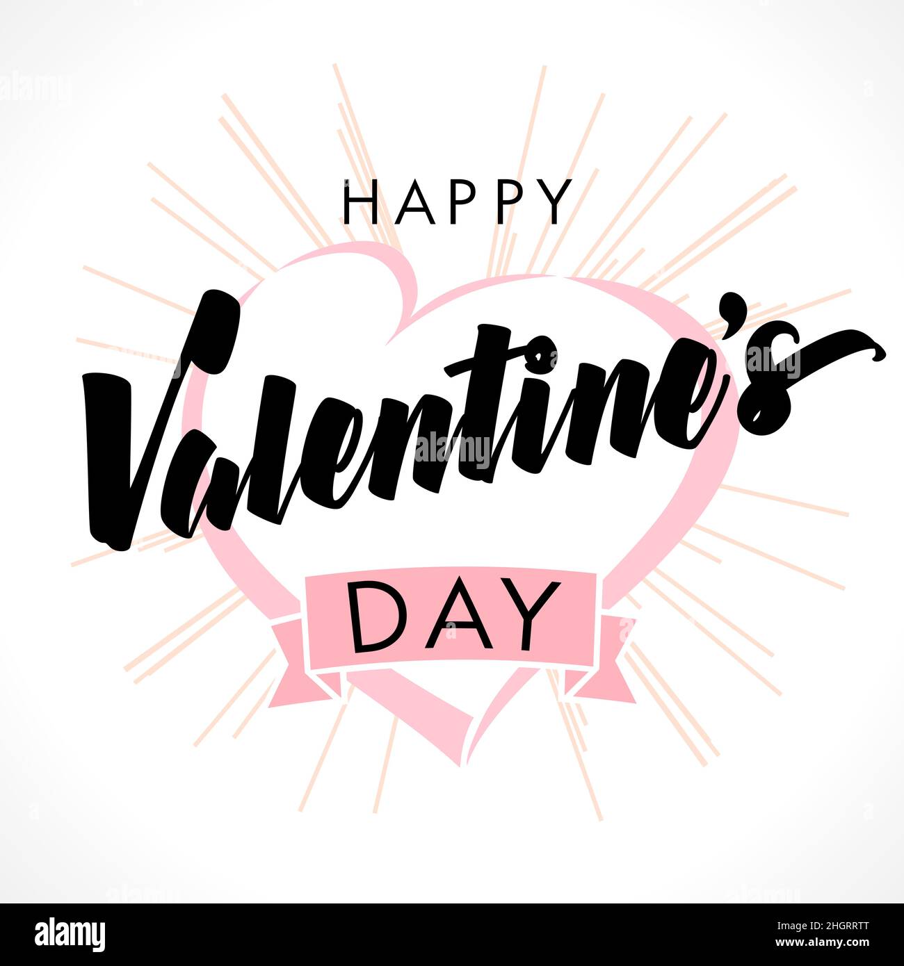 San Valentino bello biglietto di auguri, handwriting piazza di rete banner. Buon San Valentino congrats. Calligrafia di stile di disegno a mano. Tipo decorativo. Illustrazione Vettoriale