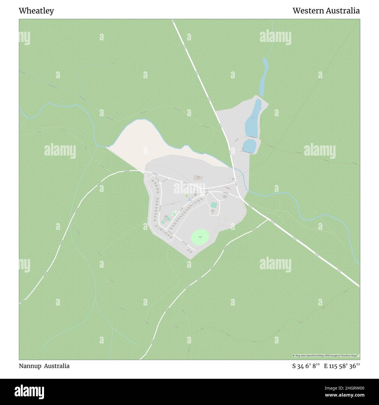 Wheatley, Nannup, Australia, Australia Occidentale, S 34 6' 8'', e 115 58' 36''', mappa, Mappa senza tempo pubblicata nel 2021. Viaggiatori, esploratori e avventurieri come Florence Nightingale, David Livingstone, Ernest Shackleton, Lewis and Clark e Sherlock Holmes si sono affidati alle mappe per pianificare i viaggi verso gli angoli più remoti del mondo, Timeless Maps sta mappando la maggior parte delle località del mondo, mostrando il successo di grandi sogni Foto Stock