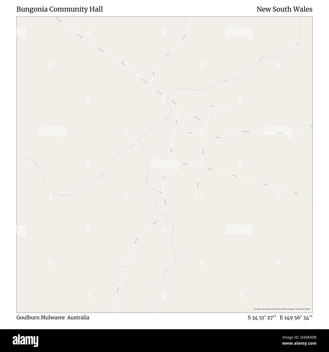 Bungonia Community Hall, Goulburn Mulwaree, Australia, nuovo Galles del Sud, S 34 51' 27'', e 149 56' 34''', mappa, Mappa senza tempo pubblicata nel 2021. Viaggiatori, esploratori e avventurieri come Florence Nightingale, David Livingstone, Ernest Shackleton, Lewis and Clark e Sherlock Holmes si sono affidati alle mappe per pianificare i viaggi verso gli angoli più remoti del mondo, Timeless Maps sta mappando la maggior parte delle località del mondo, mostrando il successo di grandi sogni Foto Stock