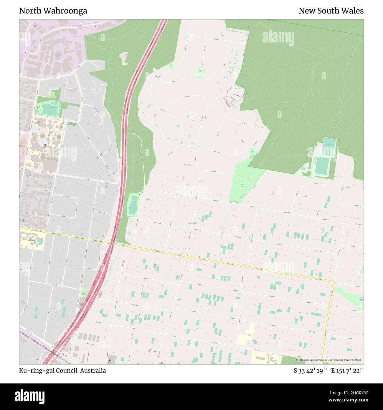 North Wahroonga, Ku-ring-GAI Council, Australia, New South Wales, S 33 42' 19'', e 151 7' 22''', mappa, Mappa senza tempo pubblicata nel 2021. Viaggiatori, esploratori e avventurieri come Florence Nightingale, David Livingstone, Ernest Shackleton, Lewis and Clark e Sherlock Holmes si sono affidati alle mappe per pianificare i viaggi verso gli angoli più remoti del mondo, Timeless Maps sta mappando la maggior parte delle località del mondo, mostrando il successo di grandi sogni Foto Stock