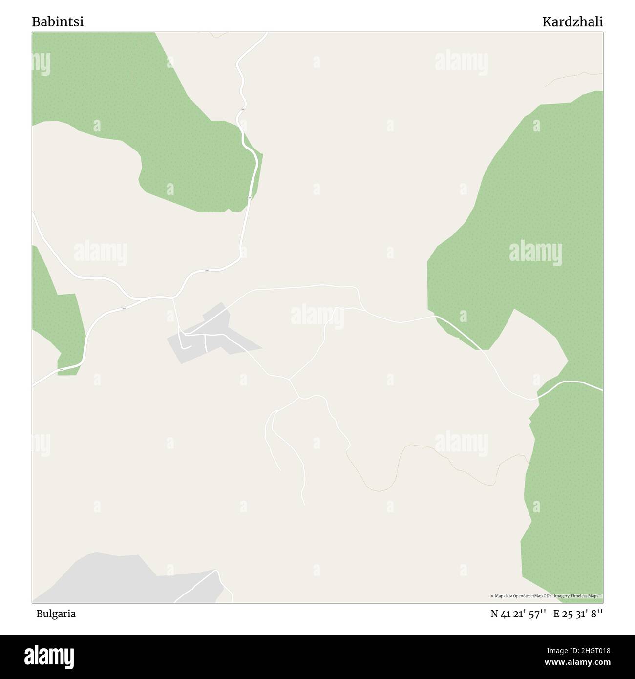 Babintsi, Bulgaria, Kardzhali, N 41 21' 57'', e 25 31' 8''', mappa, mappa senza tempo pubblicata nel 2021. Viaggiatori, esploratori e avventurieri come Florence Nightingale, David Livingstone, Ernest Shackleton, Lewis and Clark e Sherlock Holmes si sono affidati alle mappe per pianificare i viaggi verso gli angoli più remoti del mondo, Timeless Maps sta mappando la maggior parte delle località del mondo, mostrando il successo di grandi sogni Foto Stock