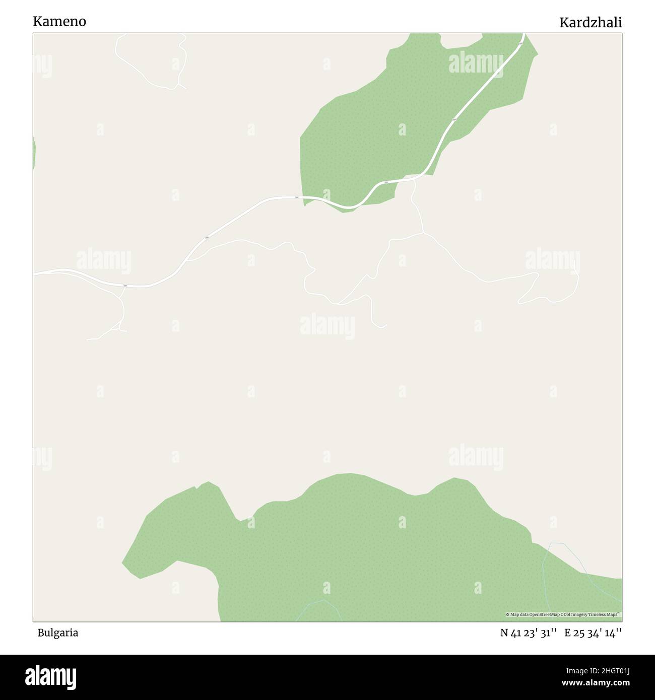 Kameno, Bulgaria, Kardzhali, N 41 23' 31'', e 25 34' 14'', mappa, mappa senza tempo pubblicata nel 2021. Viaggiatori, esploratori e avventurieri come Florence Nightingale, David Livingstone, Ernest Shackleton, Lewis and Clark e Sherlock Holmes si sono affidati alle mappe per pianificare i viaggi verso gli angoli più remoti del mondo, Timeless Maps sta mappando la maggior parte delle località del mondo, mostrando il successo di grandi sogni Foto Stock