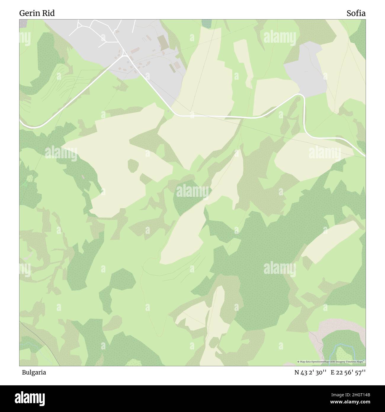 Gerin RID, Bulgaria, Sofia, N 43 2' 30'', e 22 56' 57'', mappa, Mappa senza tempo pubblicata nel 2021. Viaggiatori, esploratori e avventurieri come Florence Nightingale, David Livingstone, Ernest Shackleton, Lewis and Clark e Sherlock Holmes si sono affidati alle mappe per pianificare i viaggi verso gli angoli più remoti del mondo, Timeless Maps sta mappando la maggior parte delle località del mondo, mostrando il successo di grandi sogni Foto Stock