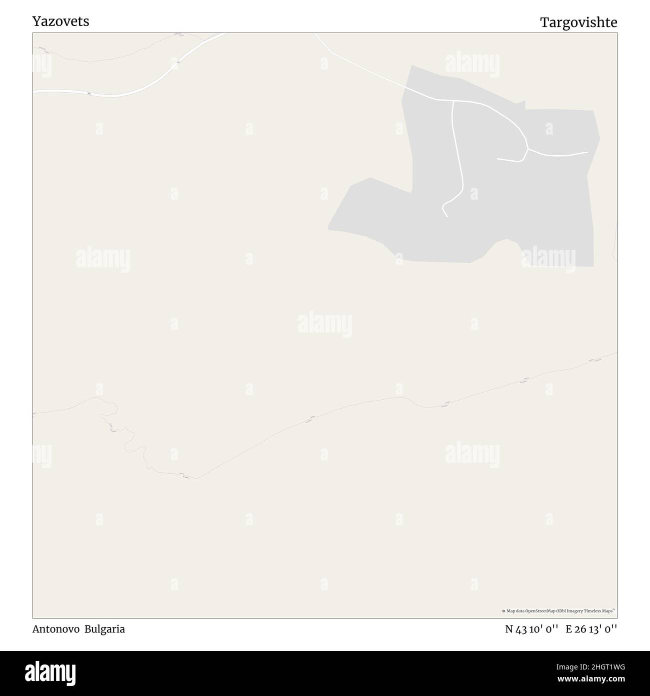 Yazovets, Antonovo, Bulgaria, Targovishte, N 43 10' 0'', e 26 13' 0''', mappa, mappa senza tempo pubblicata nel 2021. Viaggiatori, esploratori e avventurieri come Florence Nightingale, David Livingstone, Ernest Shackleton, Lewis and Clark e Sherlock Holmes si sono affidati alle mappe per pianificare i viaggi verso gli angoli più remoti del mondo, Timeless Maps sta mappando la maggior parte delle località del mondo, mostrando il successo di grandi sogni Foto Stock