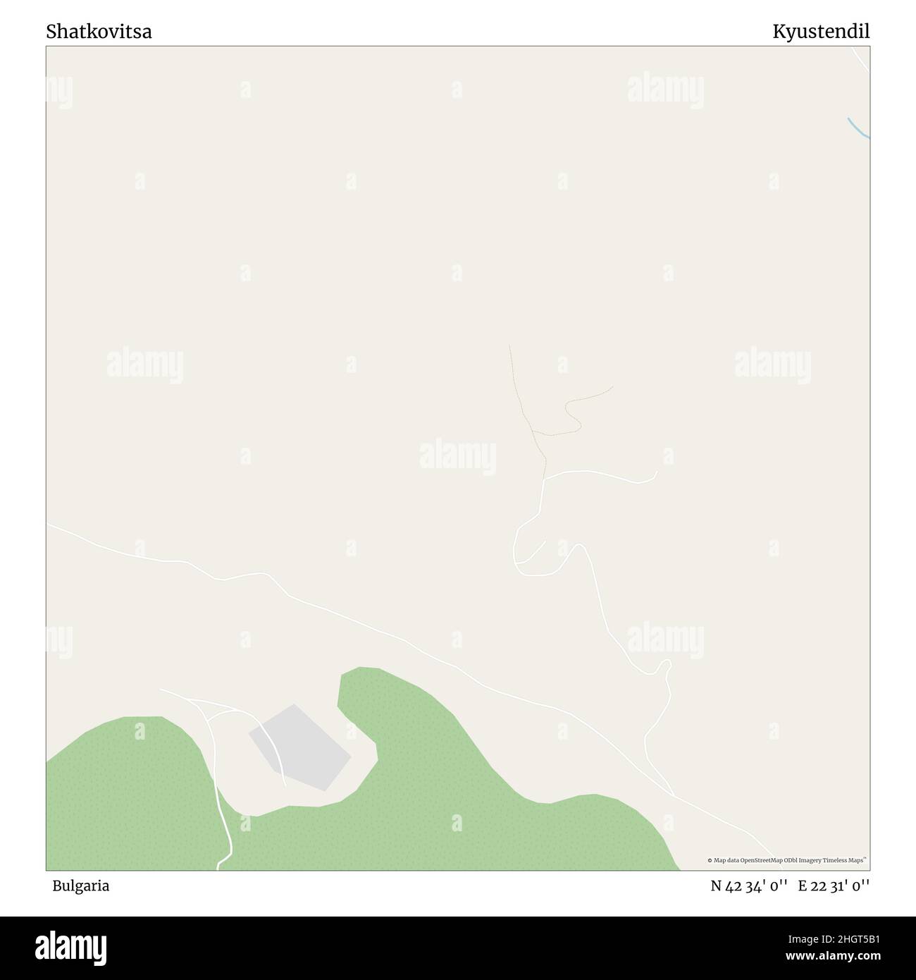 Shatkovitsa, Bulgaria, Kyustendil, N 42 34' 0'', e 22 31' 0''', mappa, mappa senza tempo pubblicata nel 2021. Viaggiatori, esploratori e avventurieri come Florence Nightingale, David Livingstone, Ernest Shackleton, Lewis and Clark e Sherlock Holmes si sono affidati alle mappe per pianificare i viaggi verso gli angoli più remoti del mondo, Timeless Maps sta mappando la maggior parte delle località del mondo, mostrando il successo di grandi sogni Foto Stock