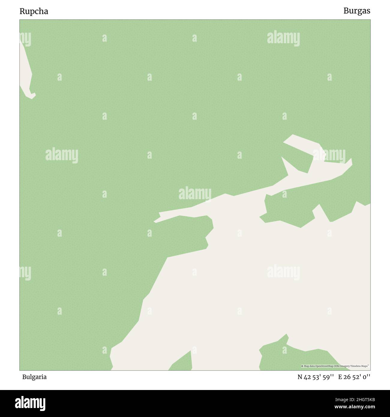 Rupcha, Bulgaria, Burgas, N 42 53' 59'', e 26 52' 0'', mappa, Mappa senza tempo pubblicata nel 2021. Viaggiatori, esploratori e avventurieri come Florence Nightingale, David Livingstone, Ernest Shackleton, Lewis and Clark e Sherlock Holmes si sono affidati alle mappe per pianificare i viaggi verso gli angoli più remoti del mondo, Timeless Maps sta mappando la maggior parte delle località del mondo, mostrando il successo di grandi sogni Foto Stock