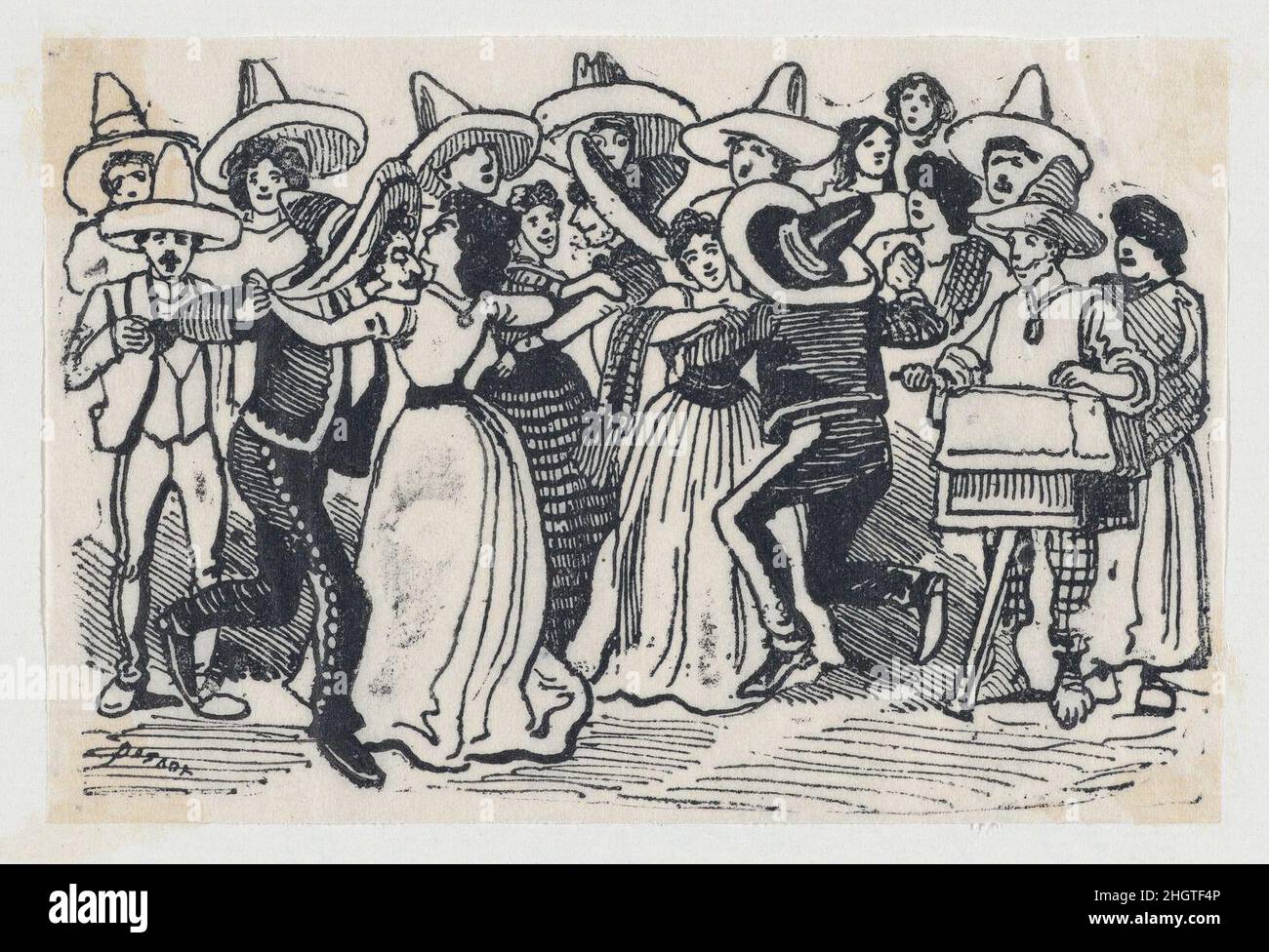 Una palla, scena dalla Rivoluzione messicana ca. 1911 José Guadalupe Posada. Una palla, scena dalla Rivoluzione messicana. José Guadalupe Posada (messicano, 1851–1913). CA. 1911. Incisione su piastra metallica. Stampa Foto Stock