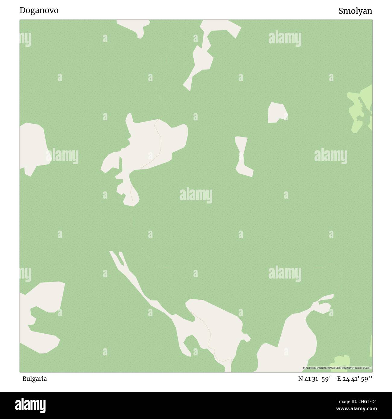 Doganovo, Bulgaria, Smolyan, N 41 31' 59'', e 24 41' 59'', mappa, Mappa senza tempo pubblicata nel 2021. Viaggiatori, esploratori e avventurieri come Florence Nightingale, David Livingstone, Ernest Shackleton, Lewis and Clark e Sherlock Holmes si sono affidati alle mappe per pianificare i viaggi verso gli angoli più remoti del mondo, Timeless Maps sta mappando la maggior parte delle località del mondo, mostrando il successo di grandi sogni Foto Stock