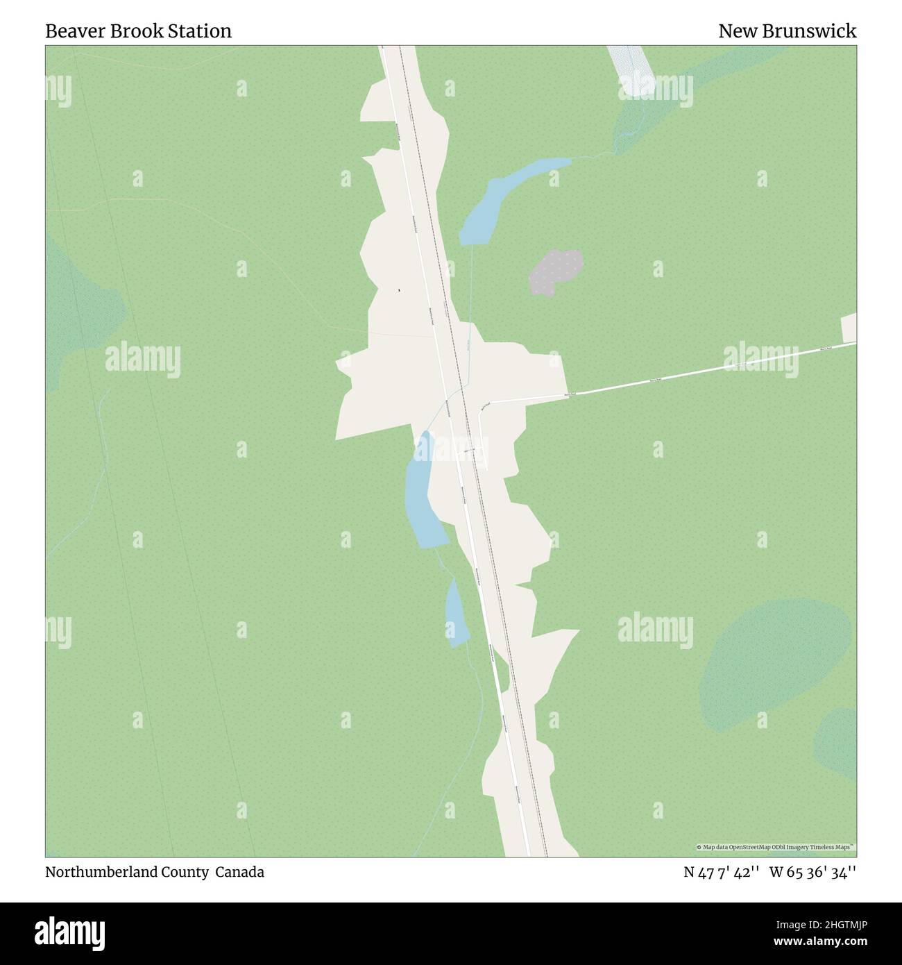 Beaver Brook Station, Northumberland County, Canada, New Brunswick, N 47 7' 42''', W 65 36' 34''', mappa, Mappa senza tempo pubblicata nel 2021. Viaggiatori, esploratori e avventurieri come Florence Nightingale, David Livingstone, Ernest Shackleton, Lewis and Clark e Sherlock Holmes si sono affidati alle mappe per pianificare i viaggi verso gli angoli più remoti del mondo, Timeless Maps sta mappando la maggior parte delle località del mondo, mostrando il successo di grandi sogni Foto Stock