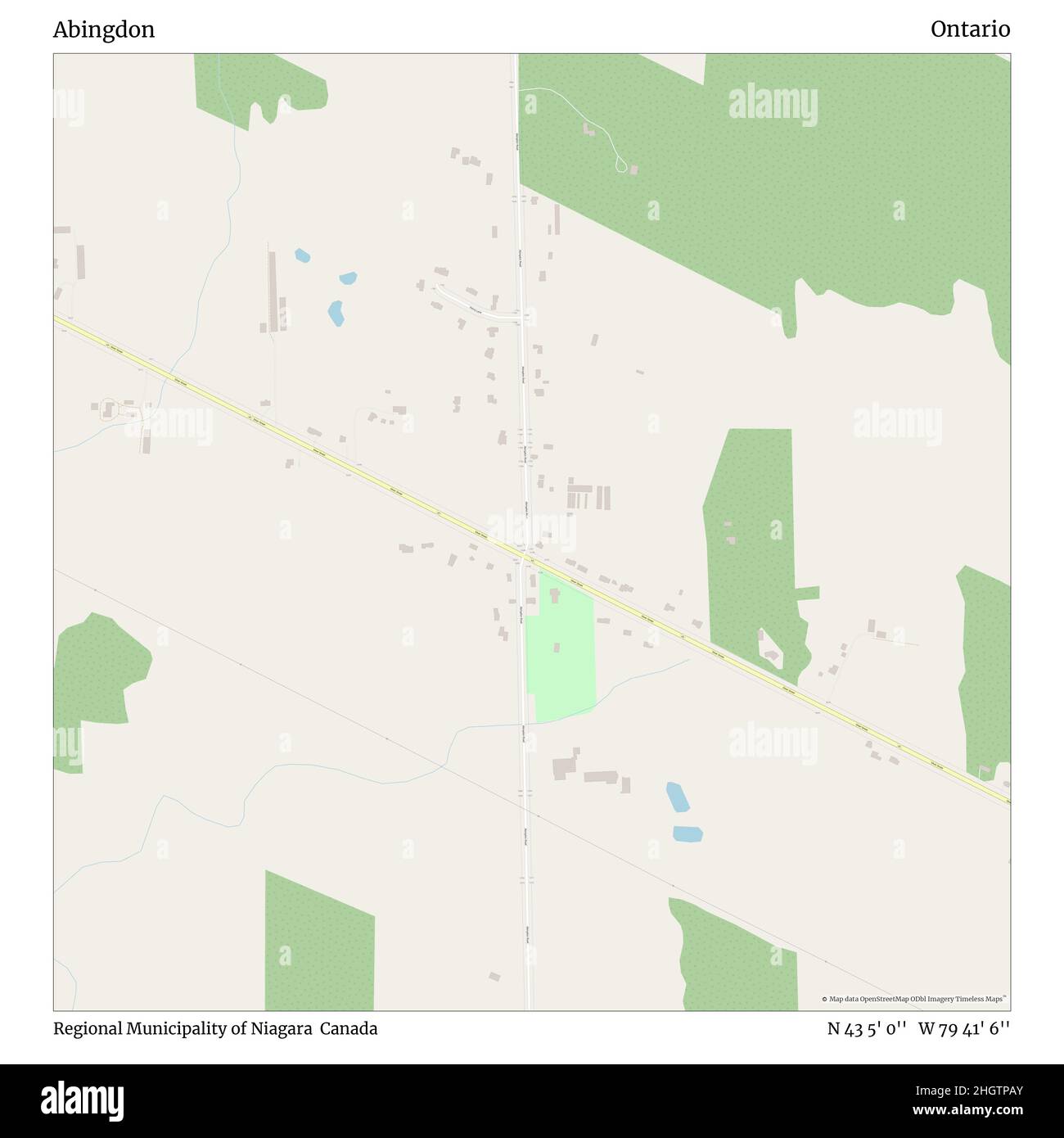 Abingdon, comune regionale di Niagara, Canada, Ontario, N 43 5' 0'', W 79 41' 6''', mappa, mappa senza tempo pubblicata nel 2021. Viaggiatori, esploratori e avventurieri come Florence Nightingale, David Livingstone, Ernest Shackleton, Lewis and Clark e Sherlock Holmes si sono affidati alle mappe per pianificare i viaggi verso gli angoli più remoti del mondo, Timeless Maps sta mappando la maggior parte delle località del mondo, mostrando il successo di grandi sogni Foto Stock