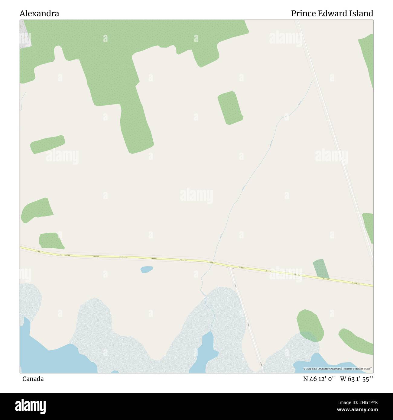 Alexandra, Canada, Prince Edward Island, N 46 12' 0'', W 63 1' 55'', mappa, mappa senza tempo pubblicata nel 2021. Viaggiatori, esploratori e avventurieri come Florence Nightingale, David Livingstone, Ernest Shackleton, Lewis and Clark e Sherlock Holmes si sono affidati alle mappe per pianificare i viaggi verso gli angoli più remoti del mondo, Timeless Maps sta mappando la maggior parte delle località del mondo, mostrando il successo di grandi sogni Foto Stock