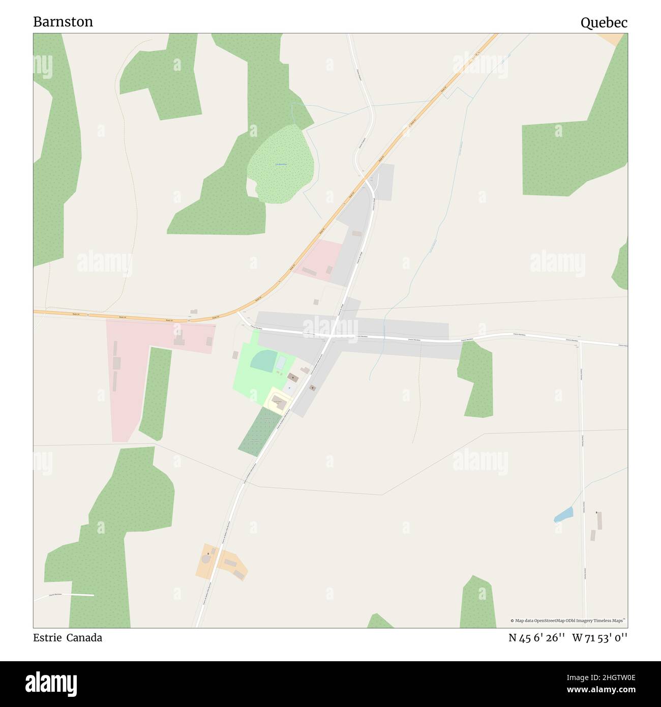 Barnston, Estrie, Canada, Quebec, N 45 6' 26'', W 71 53' 0''', mappa, mappa senza tempo pubblicata nel 2021. Viaggiatori, esploratori e avventurieri come Florence Nightingale, David Livingstone, Ernest Shackleton, Lewis and Clark e Sherlock Holmes si sono affidati alle mappe per pianificare i viaggi verso gli angoli più remoti del mondo, Timeless Maps sta mappando la maggior parte delle località del mondo, mostrando il successo di grandi sogni Foto Stock