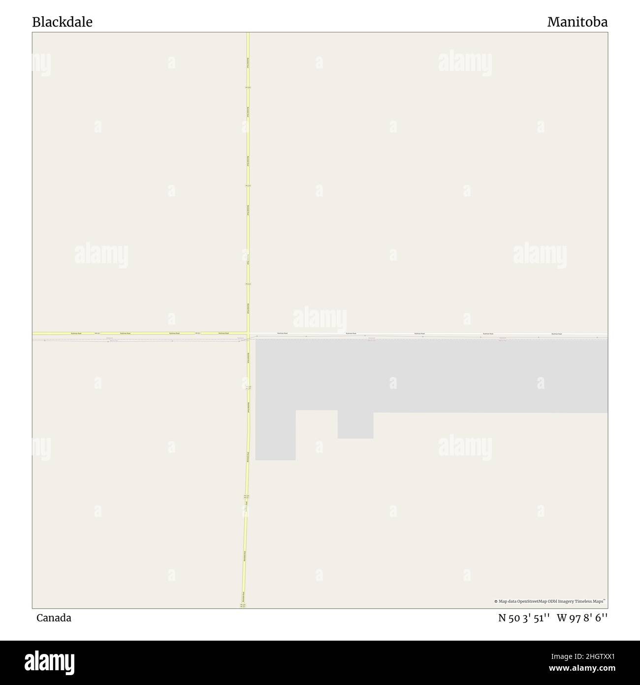 Blackdale, Canada, Manitoba, N 50 3' 51'', W 97 8' 6'', mappa, Mappa senza tempo pubblicata nel 2021. Viaggiatori, esploratori e avventurieri come Florence Nightingale, David Livingstone, Ernest Shackleton, Lewis and Clark e Sherlock Holmes si sono affidati alle mappe per pianificare i viaggi verso gli angoli più remoti del mondo, Timeless Maps sta mappando la maggior parte delle località del mondo, mostrando il successo di grandi sogni Foto Stock