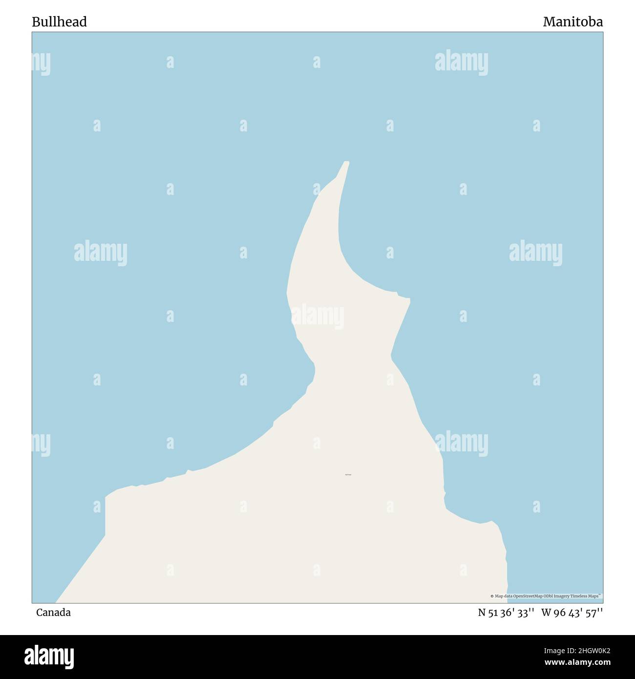 Bullhead, Canada, Manitoba, N 51 36' 33'', W 96 43' 57'', mappa, mappa senza tempo pubblicata nel 2021. Viaggiatori, esploratori e avventurieri come Florence Nightingale, David Livingstone, Ernest Shackleton, Lewis and Clark e Sherlock Holmes si sono affidati alle mappe per pianificare i viaggi verso gli angoli più remoti del mondo, Timeless Maps sta mappando la maggior parte delle località del mondo, mostrando il successo di grandi sogni Foto Stock