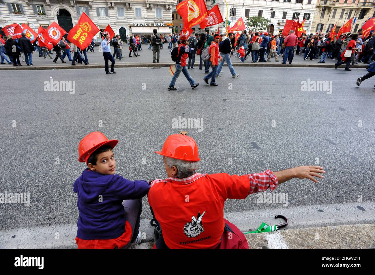 Roma, Italia 16/10/2010: Manifestazione nazionale dei lavoratori siderurgici FIOM GGIL. ©Andrea Sabbadini Foto Stock