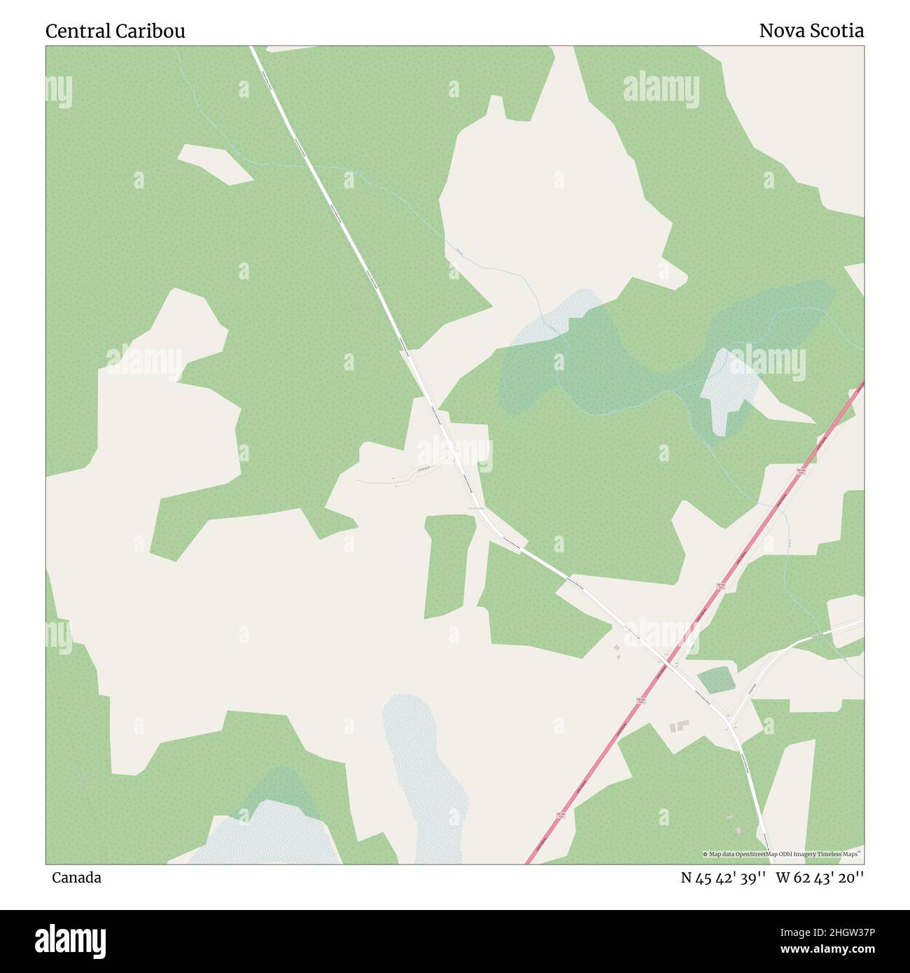 Central Caribou, Canada, Nova Scotia, N 45 42' 39'', W 62 43' 20''', mappa, mappa senza tempo pubblicata nel 2021. Viaggiatori, esploratori e avventurieri come Florence Nightingale, David Livingstone, Ernest Shackleton, Lewis and Clark e Sherlock Holmes si sono affidati alle mappe per pianificare i viaggi verso gli angoli più remoti del mondo, Timeless Maps sta mappando la maggior parte delle località del mondo, mostrando il successo di grandi sogni Foto Stock