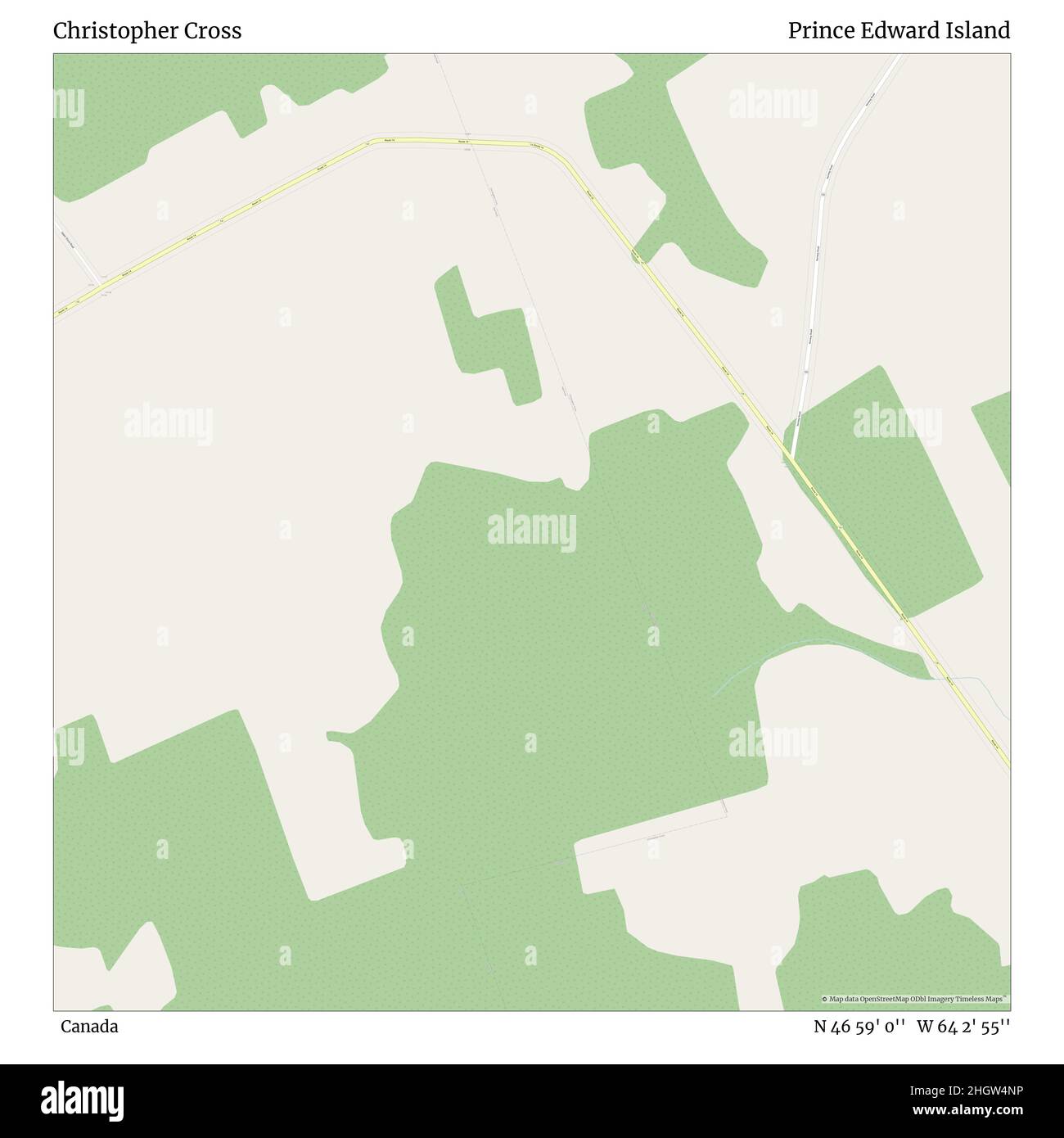Christopher Cross, Canada, Prince Edward Island, N 46 59' 0'', W 64 2' 55'', mappa, mappa senza tempo pubblicata nel 2021. Viaggiatori, esploratori e avventurieri come Florence Nightingale, David Livingstone, Ernest Shackleton, Lewis and Clark e Sherlock Holmes si sono affidati alle mappe per pianificare i viaggi verso gli angoli più remoti del mondo, Timeless Maps sta mappando la maggior parte delle località del mondo, mostrando il successo di grandi sogni Foto Stock