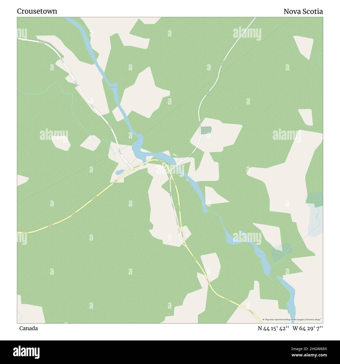 Crousetown, Canada, Nuova Scozia, N 44 15' 42'', W 64 29' 7'', mappa, mappa senza tempo pubblicata nel 2021. Viaggiatori, esploratori e avventurieri come Florence Nightingale, David Livingstone, Ernest Shackleton, Lewis and Clark e Sherlock Holmes si sono affidati alle mappe per pianificare i viaggi verso gli angoli più remoti del mondo, Timeless Maps sta mappando la maggior parte delle località del mondo, mostrando il successo di grandi sogni Foto Stock