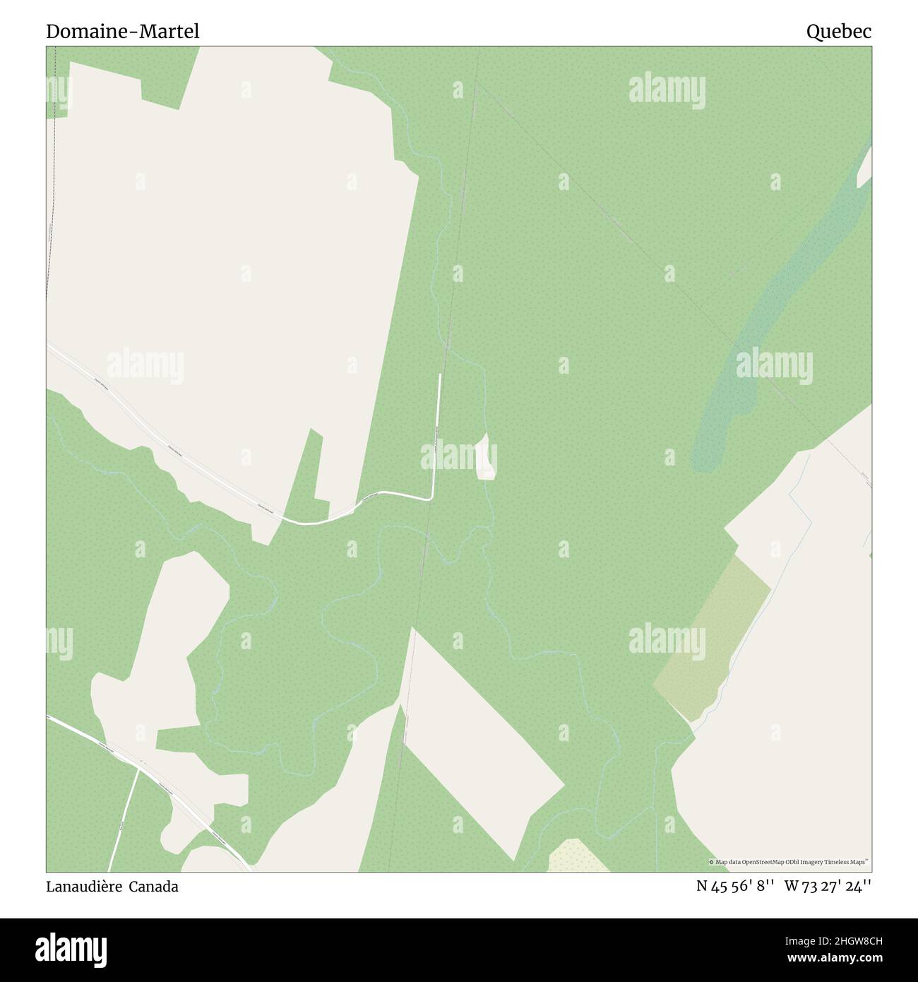 Domaine-Martel, Lanaudière, Canada, Quebec, N 45 56' 8'', W 73 27' 24''', mappa, mappa senza tempo pubblicata nel 2021. Viaggiatori, esploratori e avventurieri come Florence Nightingale, David Livingstone, Ernest Shackleton, Lewis and Clark e Sherlock Holmes si sono affidati alle mappe per pianificare i viaggi verso gli angoli più remoti del mondo, Timeless Maps sta mappando la maggior parte delle località del mondo, mostrando il successo di grandi sogni Foto Stock