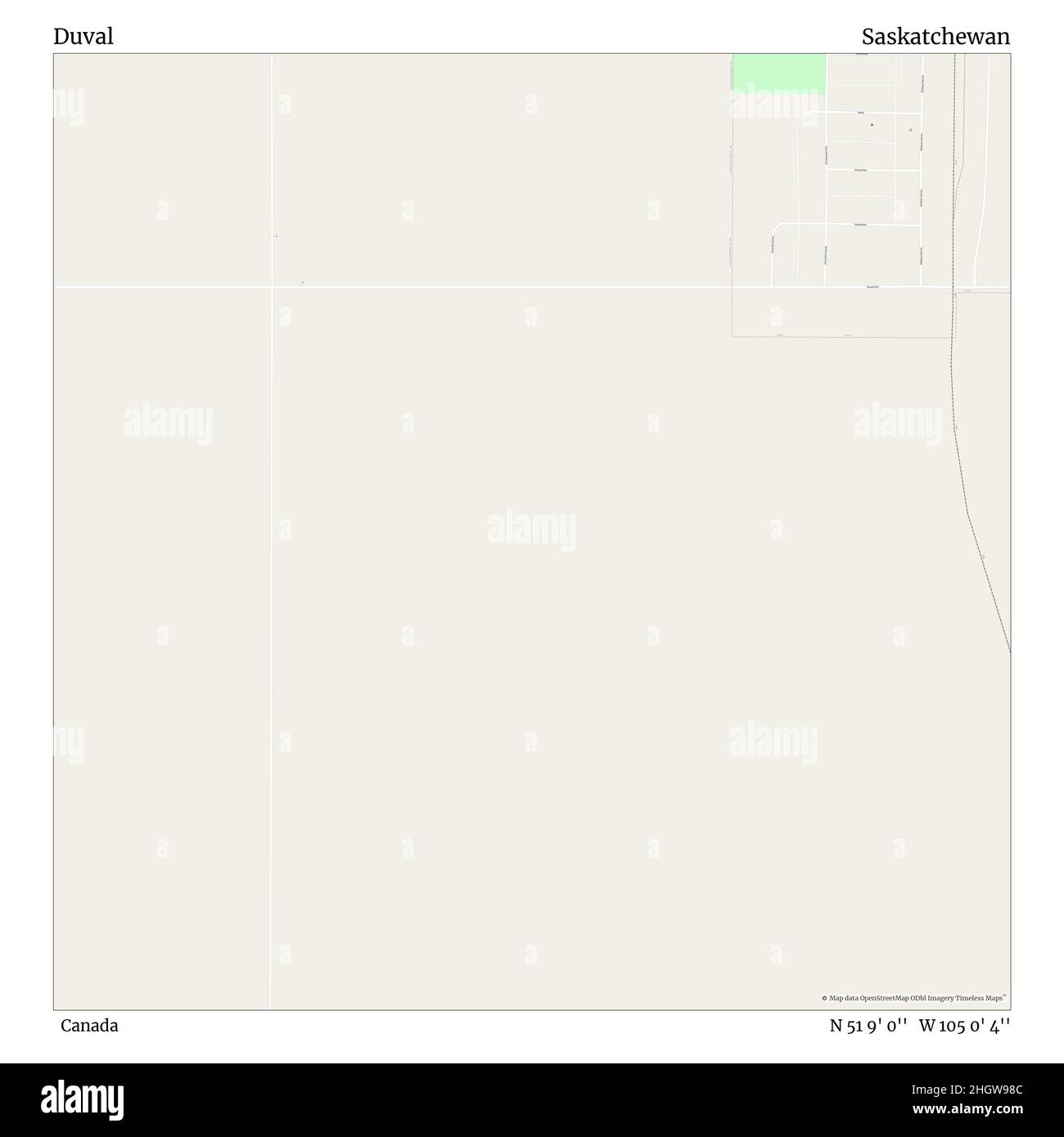 Duval, Canada, Saskatchewan, N 51 9' 0'', W 105 0' 4''', mappa, mappa senza tempo pubblicata nel 2021. Viaggiatori, esploratori e avventurieri come Florence Nightingale, David Livingstone, Ernest Shackleton, Lewis and Clark e Sherlock Holmes si sono affidati alle mappe per pianificare i viaggi verso gli angoli più remoti del mondo, Timeless Maps sta mappando la maggior parte delle località del mondo, mostrando il successo di grandi sogni Foto Stock