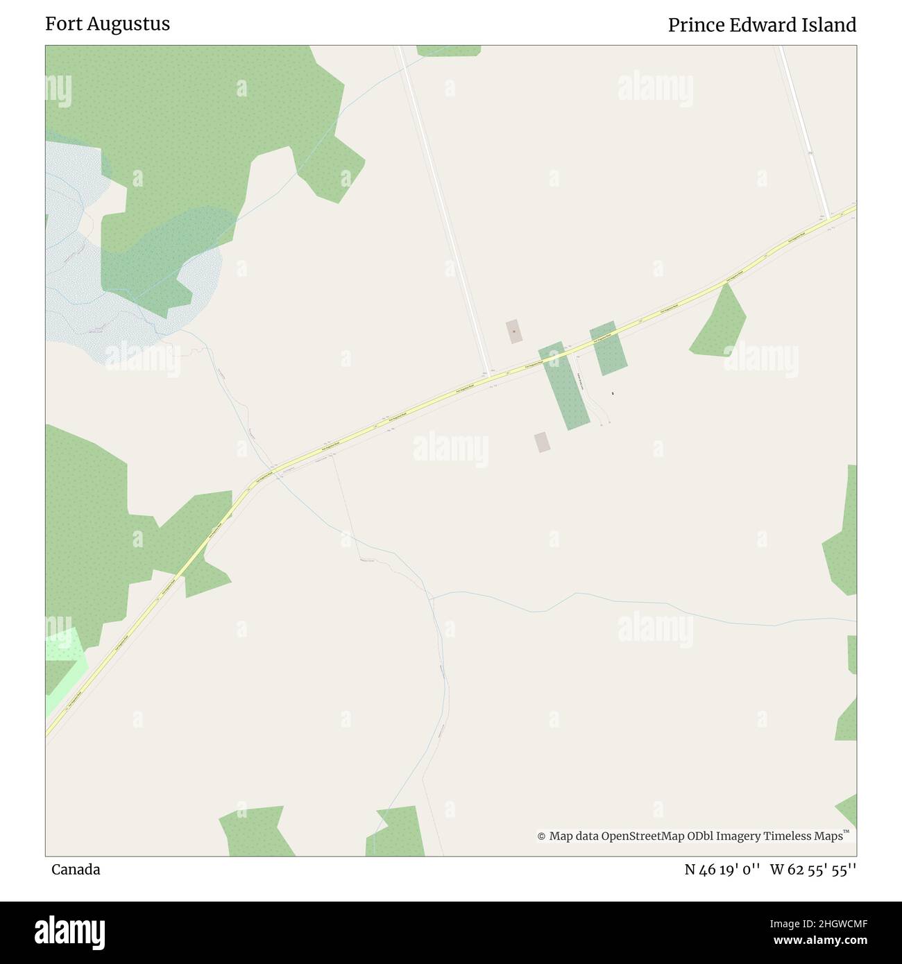 Fort Augustus, Canada, Prince Edward Island, N 46 19' 0'', W 62 55' 55''', mappa, mappa senza tempo pubblicata nel 2021. Viaggiatori, esploratori e avventurieri come Florence Nightingale, David Livingstone, Ernest Shackleton, Lewis and Clark e Sherlock Holmes si sono affidati alle mappe per pianificare i viaggi verso gli angoli più remoti del mondo, Timeless Maps sta mappando la maggior parte delle località del mondo, mostrando il successo di grandi sogni Foto Stock