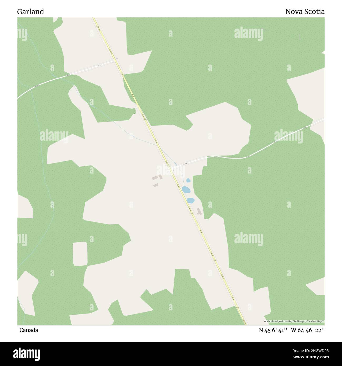 Garland, Canada, Nuova Scozia, N 45 6' 41'', W 64 46' 22'', mappa, Mappa senza tempo pubblicata nel 2021. Viaggiatori, esploratori e avventurieri come Florence Nightingale, David Livingstone, Ernest Shackleton, Lewis and Clark e Sherlock Holmes si sono affidati alle mappe per pianificare i viaggi verso gli angoli più remoti del mondo, Timeless Maps sta mappando la maggior parte delle località del mondo, mostrando il successo di grandi sogni Foto Stock