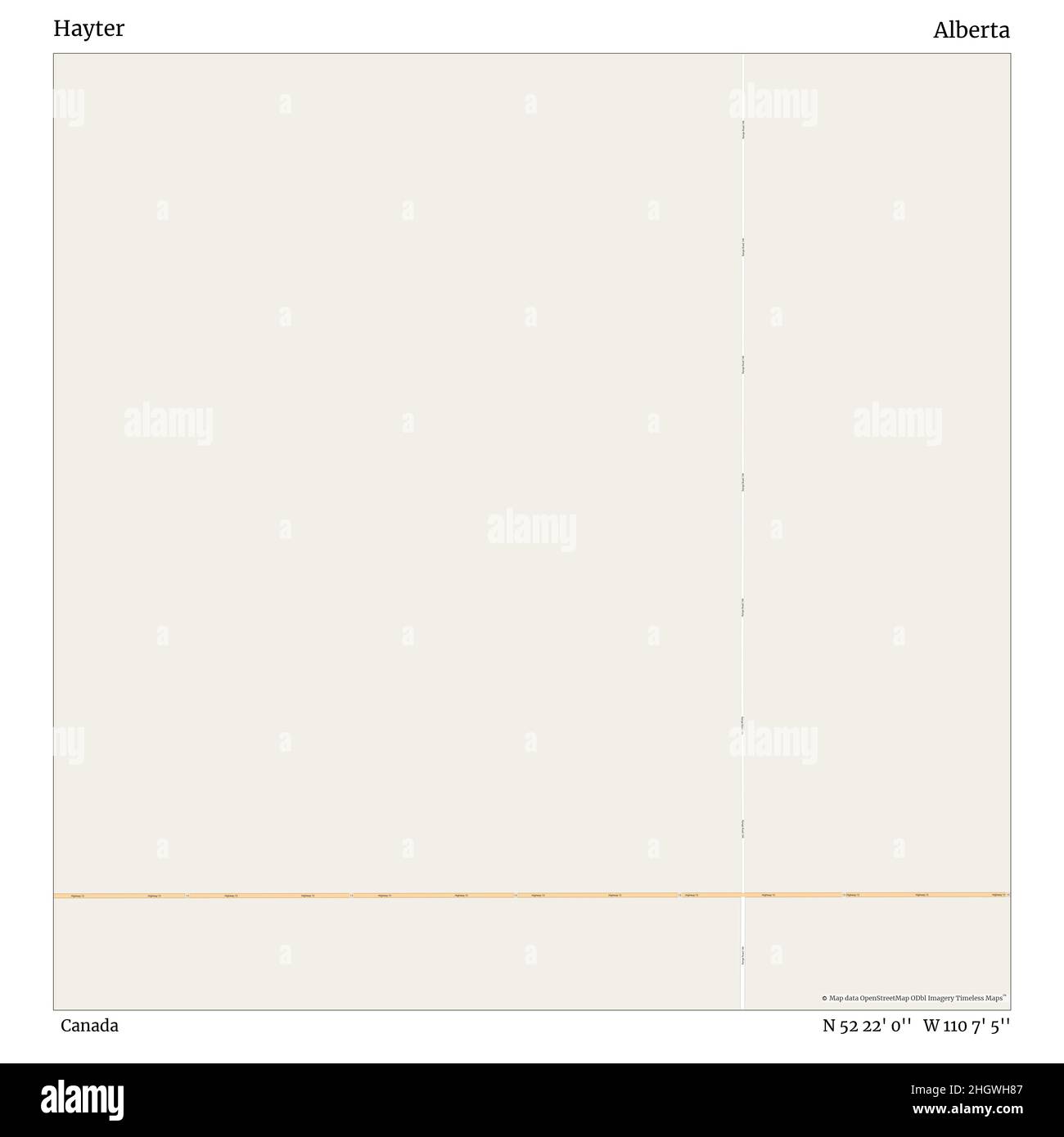 Hayter, Canada, Alberta, N 52 22' 0''', W 110 7' 5''', mappa, Mappa senza tempo pubblicata nel 2021. Viaggiatori, esploratori e avventurieri come Florence Nightingale, David Livingstone, Ernest Shackleton, Lewis and Clark e Sherlock Holmes si sono affidati alle mappe per pianificare i viaggi verso gli angoli più remoti del mondo, Timeless Maps sta mappando la maggior parte delle località del mondo, mostrando il successo di grandi sogni Foto Stock