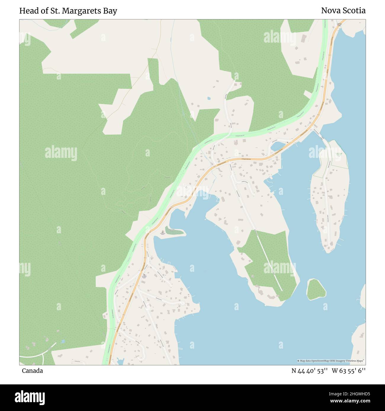 Testa di St. Margarets Bay, Canada, Nuova Scozia, N 44 40' 53'', W 63 55' 6''', mappa, mappa senza tempo pubblicata nel 2021. Viaggiatori, esploratori e avventurieri come Florence Nightingale, David Livingstone, Ernest Shackleton, Lewis and Clark e Sherlock Holmes si sono affidati alle mappe per pianificare i viaggi verso gli angoli più remoti del mondo, Timeless Maps sta mappando la maggior parte delle località del mondo, mostrando il successo di grandi sogni Foto Stock