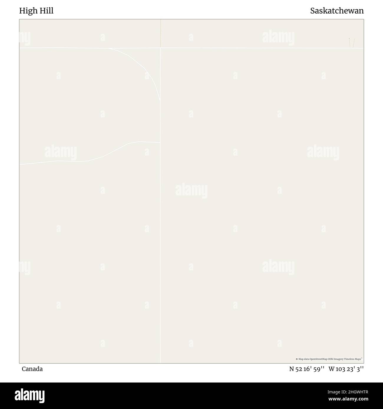 High Hill, Canada, Saskatchewan, N 52 16' 59'', W 103 23' 3''', mappa, mappa senza tempo pubblicata nel 2021. Viaggiatori, esploratori e avventurieri come Florence Nightingale, David Livingstone, Ernest Shackleton, Lewis and Clark e Sherlock Holmes si sono affidati alle mappe per pianificare i viaggi verso gli angoli più remoti del mondo, Timeless Maps sta mappando la maggior parte delle località del mondo, mostrando il successo di grandi sogni Foto Stock