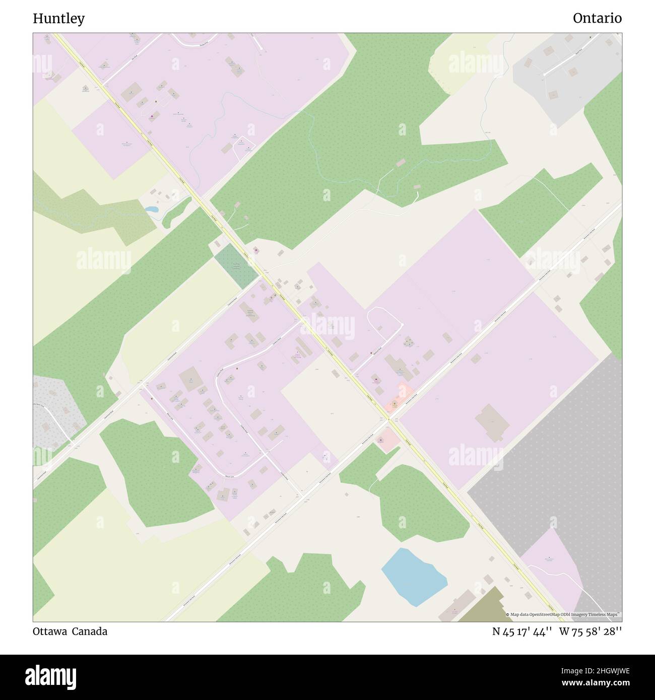 Huntley, Ottawa, Canada, Ontario, N 45 17' 44'', W 75 58' 28''', mappa, mappa senza tempo pubblicata nel 2021. Viaggiatori, esploratori e avventurieri come Florence Nightingale, David Livingstone, Ernest Shackleton, Lewis and Clark e Sherlock Holmes si sono affidati alle mappe per pianificare i viaggi verso gli angoli più remoti del mondo, Timeless Maps sta mappando la maggior parte delle località del mondo, mostrando il successo di grandi sogni Foto Stock