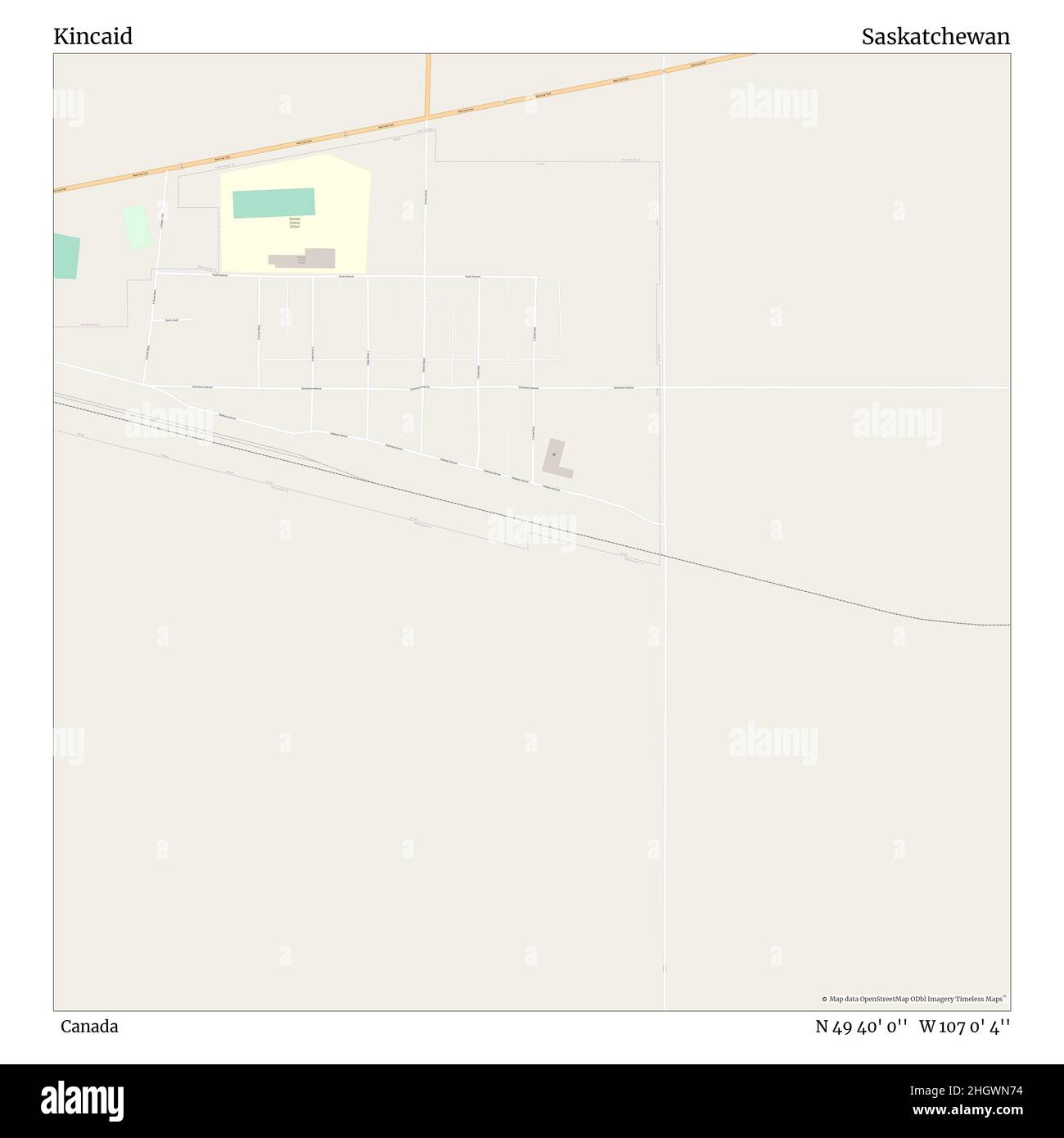 Kincaid, Canada, Saskatchewan, N 49 40' 0'', W 107 0' 4''', mappa, mappa senza tempo pubblicata nel 2021. Viaggiatori, esploratori e avventurieri come Florence Nightingale, David Livingstone, Ernest Shackleton, Lewis and Clark e Sherlock Holmes si sono affidati alle mappe per pianificare i viaggi verso gli angoli più remoti del mondo, Timeless Maps sta mappando la maggior parte delle località del mondo, mostrando il successo di grandi sogni Foto Stock