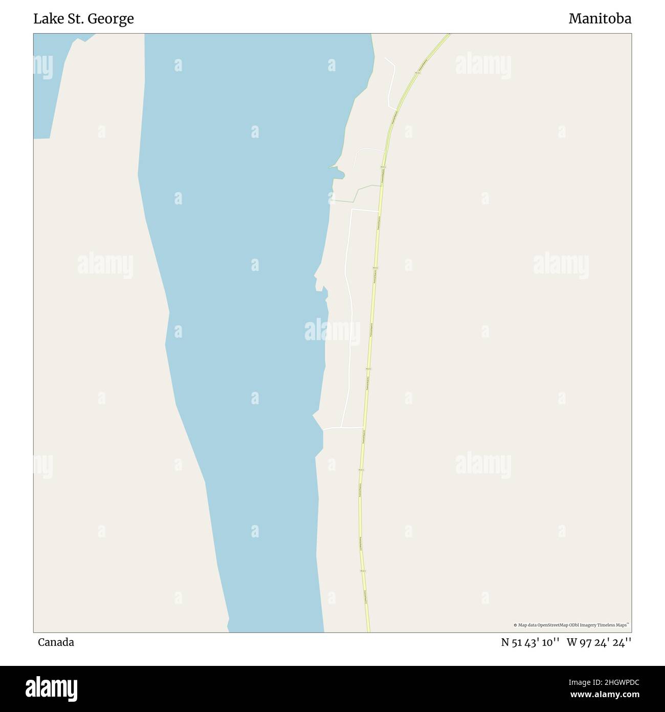 Lake St. George, Canada, Manitoba, N 51 43' 10'', W 97 24' 24'', map, Timeless Map Published in 2021. Viaggiatori, esploratori e avventurieri come Florence Nightingale, David Livingstone, Ernest Shackleton, Lewis and Clark e Sherlock Holmes si sono affidati alle mappe per pianificare i viaggi verso gli angoli più remoti del mondo, Timeless Maps sta mappando la maggior parte delle località del mondo, mostrando il successo di grandi sogni Foto Stock