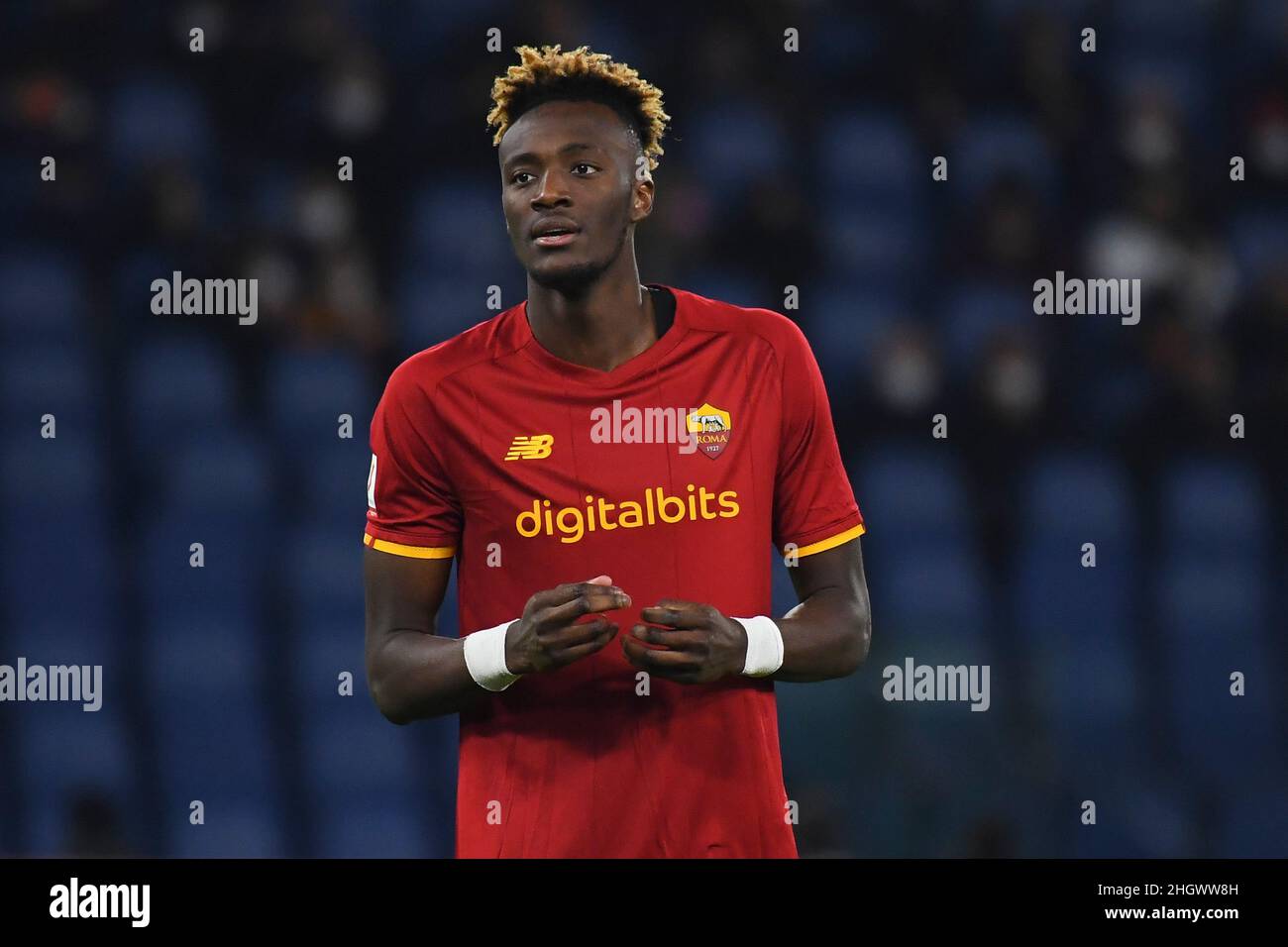 20 gennaio 2022, Roma, Italia: Tammy Abrahamo di A.S. Roma durante l'ottava finale di Coppa Italia tra A.S. Roma e US Lecce il 20th gennaio 2022 allo Stadio Olimpico di Roma. (Credit Image: © Domenico Cippitelli/Pacific Press via ZUMA Press Wire) Foto Stock