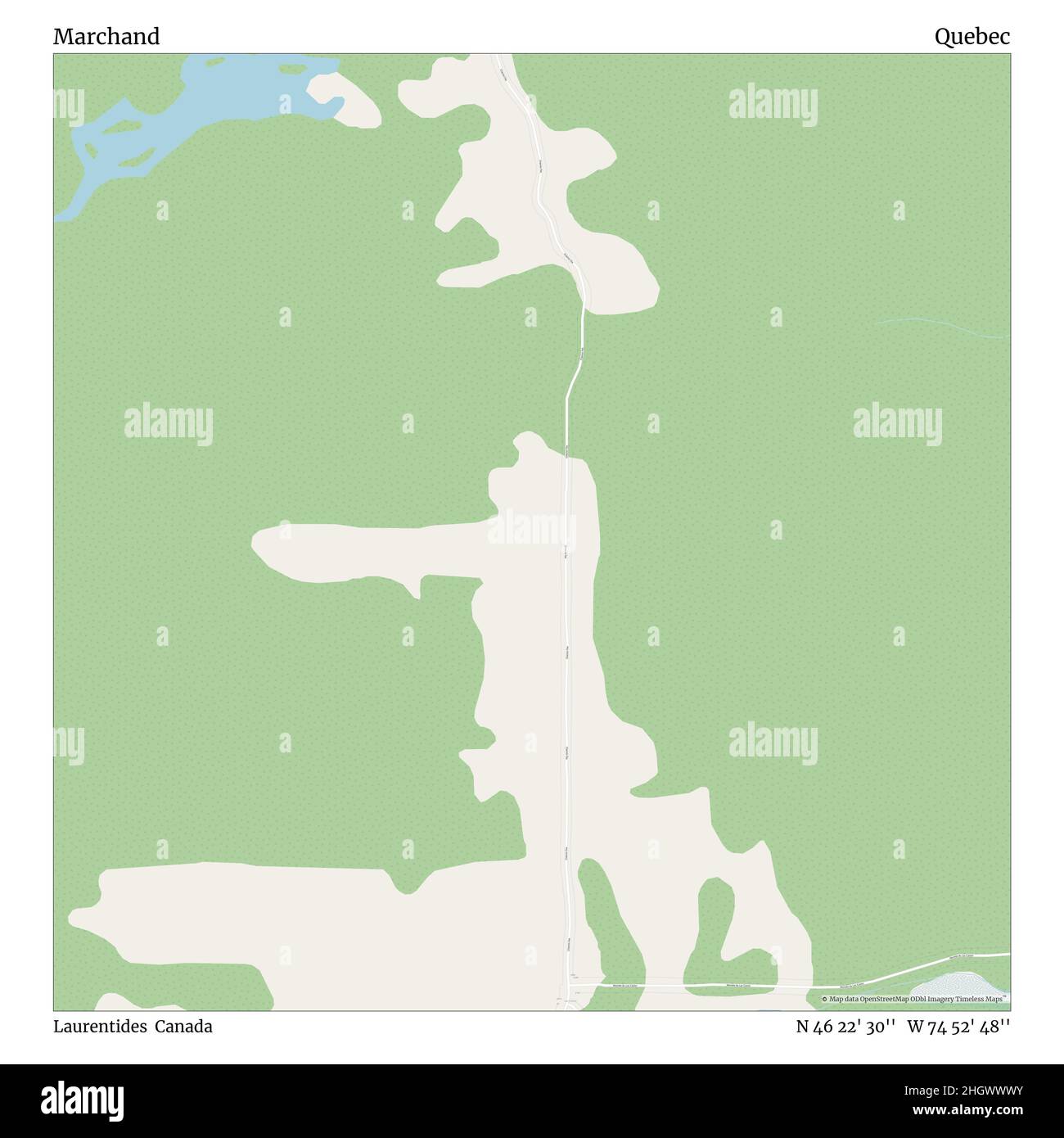 Marchand, Laurentides, Canada, Quebec, N 46 22' 30'', W 74 52' 48''', mappa, mappa senza tempo pubblicata nel 2021. Viaggiatori, esploratori e avventurieri come Florence Nightingale, David Livingstone, Ernest Shackleton, Lewis and Clark e Sherlock Holmes si sono affidati alle mappe per pianificare i viaggi verso gli angoli più remoti del mondo, Timeless Maps sta mappando la maggior parte delle località del mondo, mostrando il successo di grandi sogni Foto Stock