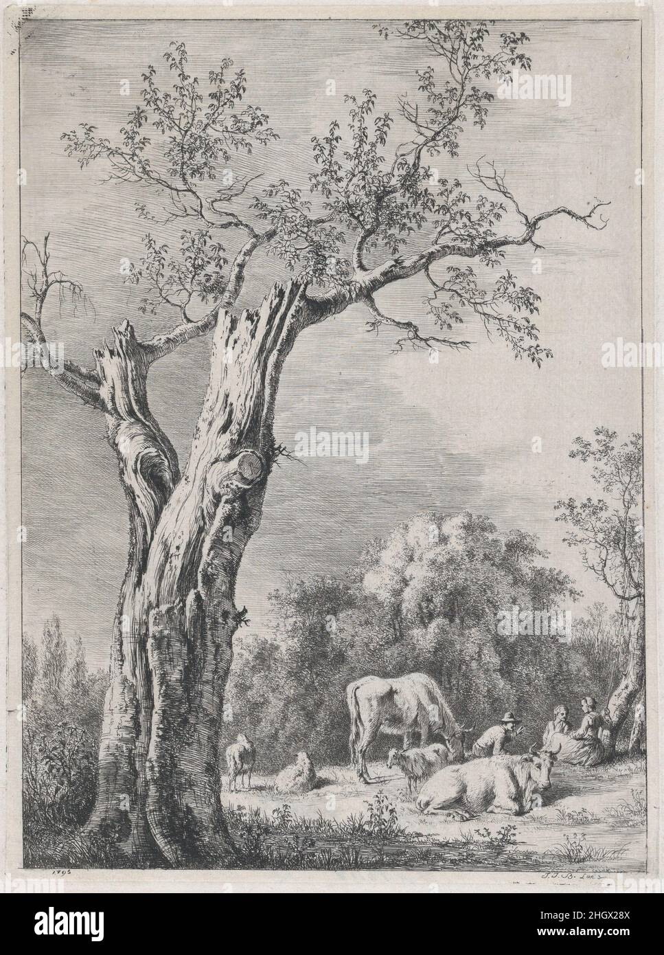 Primavera, dopo un disegno fatto a Saint-Chamond 1795 Jean Jacques de Boissieu francese. Primavera, dopo un disegno fatto a Saint-Chamond. Jean Jacques de Boissieu (francese, Lione 1736–1810 Lione). 1795. Incisione; terzo stato di quattro. Stampa Foto Stock