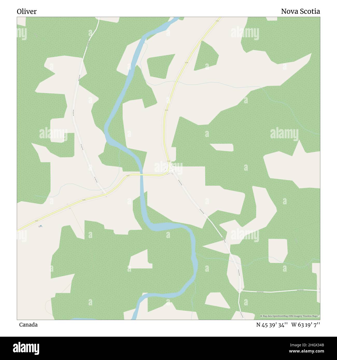 Oliver, Canada, Nuova Scozia, N 45 39' 34'', W 63 19' 7'', mappa, Mappa senza tempo pubblicata nel 2021. Viaggiatori, esploratori e avventurieri come Florence Nightingale, David Livingstone, Ernest Shackleton, Lewis and Clark e Sherlock Holmes si sono affidati alle mappe per pianificare i viaggi verso gli angoli più remoti del mondo, Timeless Maps sta mappando la maggior parte delle località del mondo, mostrando il successo di grandi sogni Foto Stock