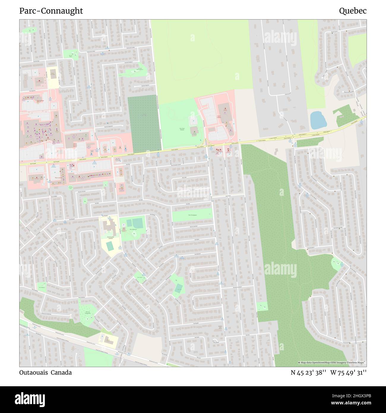 Parc-Connaught, Outaouais, Canada, Quebec, N 45 23' 38'', W 75 49' 31''', mappa, mappa senza tempo pubblicata nel 2021. Viaggiatori, esploratori e avventurieri come Florence Nightingale, David Livingstone, Ernest Shackleton, Lewis and Clark e Sherlock Holmes si sono affidati alle mappe per pianificare i viaggi verso gli angoli più remoti del mondo, Timeless Maps sta mappando la maggior parte delle località del mondo, mostrando il successo di grandi sogni Foto Stock