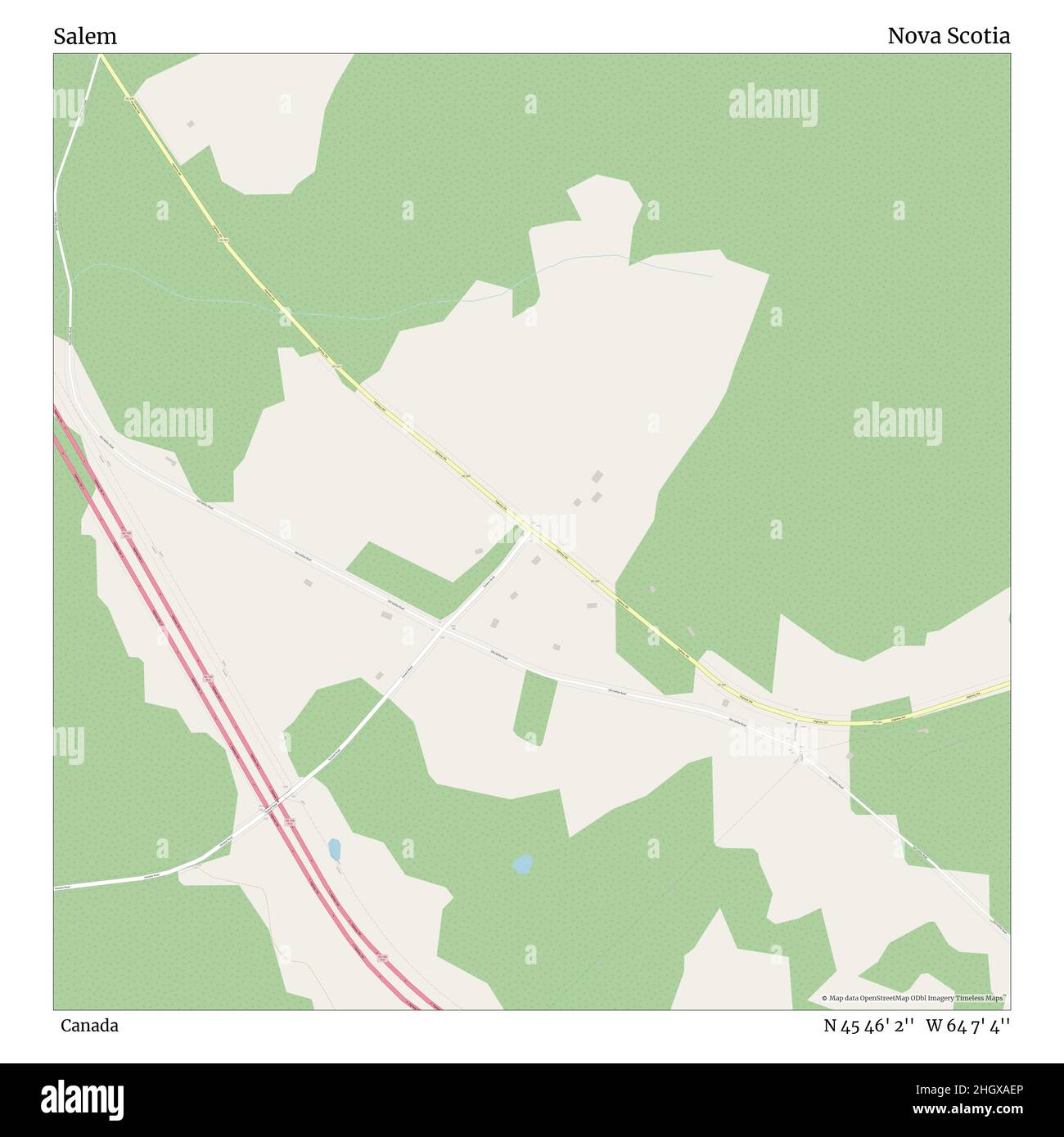 Salem, Canada, Nuova Scozia, N 45 46' 2'', W 64 7' 4'', mappa, Mappa senza tempo pubblicata nel 2021. Viaggiatori, esploratori e avventurieri come Florence Nightingale, David Livingstone, Ernest Shackleton, Lewis and Clark e Sherlock Holmes si sono affidati alle mappe per pianificare i viaggi verso gli angoli più remoti del mondo, Timeless Maps sta mappando la maggior parte delle località del mondo, mostrando il successo di grandi sogni Foto Stock