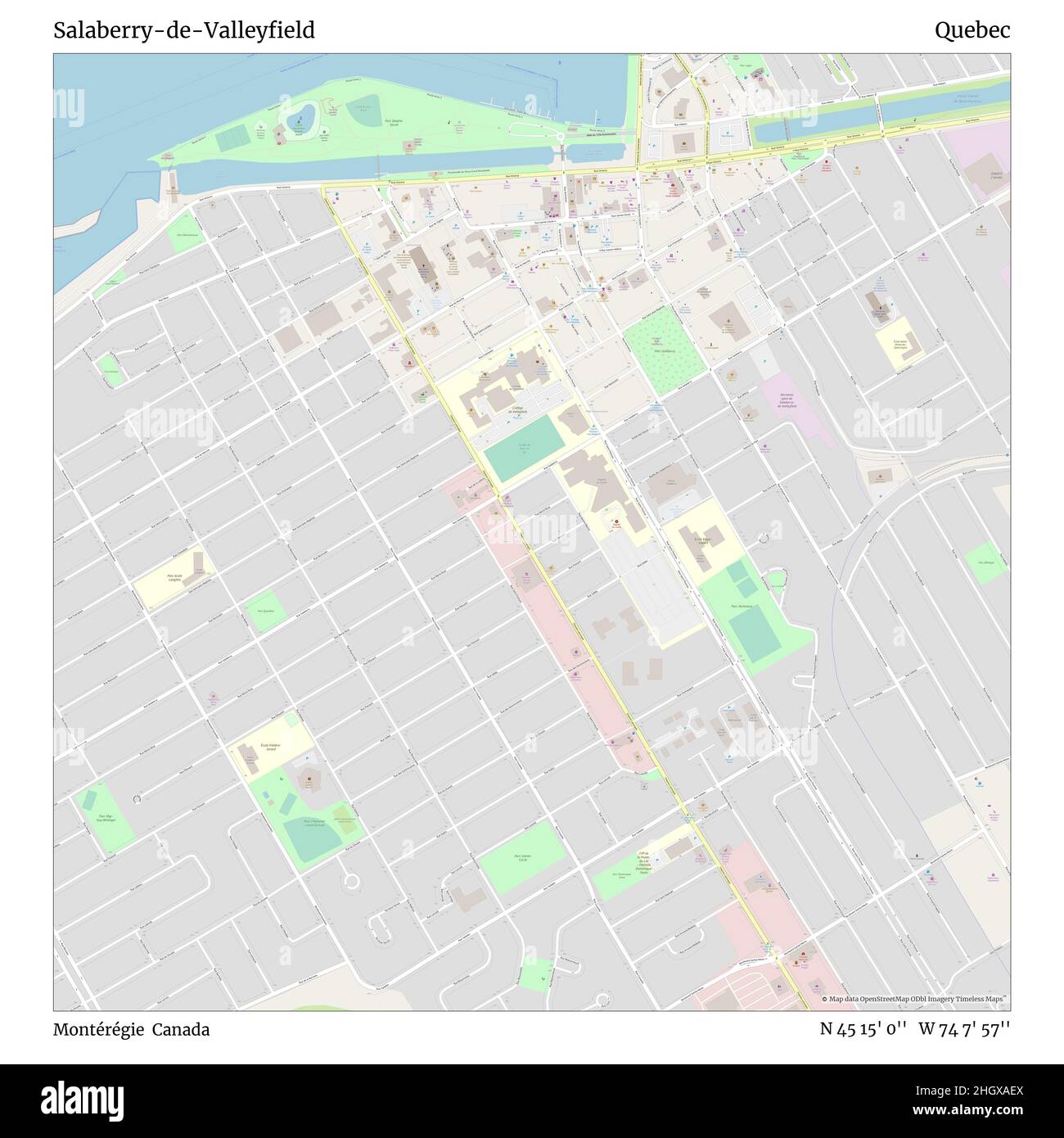 Salaberry-de-Valleyfield, Montérégie, Canada, Quebec, N 45 15' 0'', W 74 7' 57''', mappa, Mappa senza tempo pubblicata nel 2021. Viaggiatori, esploratori e avventurieri come Florence Nightingale, David Livingstone, Ernest Shackleton, Lewis and Clark e Sherlock Holmes si sono affidati alle mappe per pianificare i viaggi verso gli angoli più remoti del mondo, Timeless Maps sta mappando la maggior parte delle località del mondo, mostrando il successo di grandi sogni Foto Stock